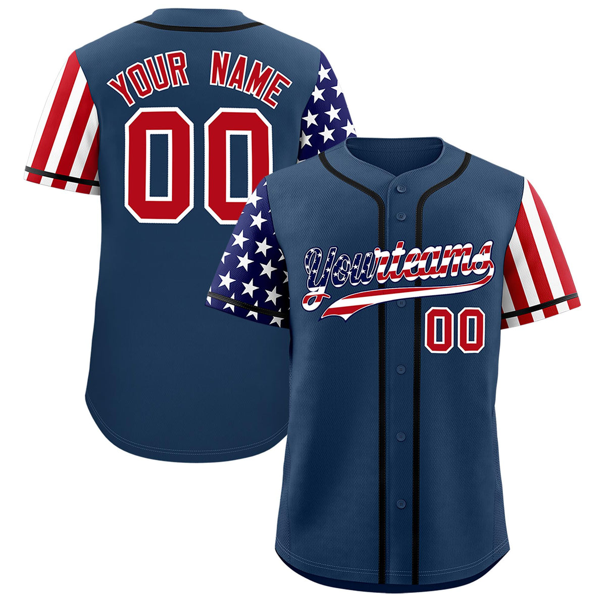 Custom Midnight Blue American Flag Design Personalized Baseball Jersey