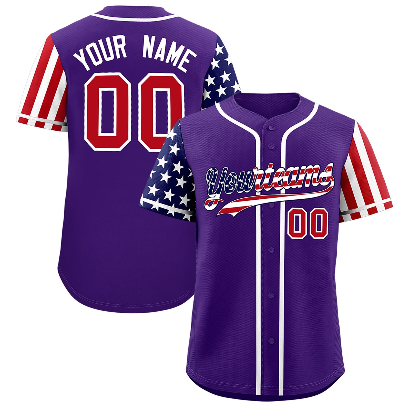 Custom Purple American Flag Design Personalized Baseball Jersey