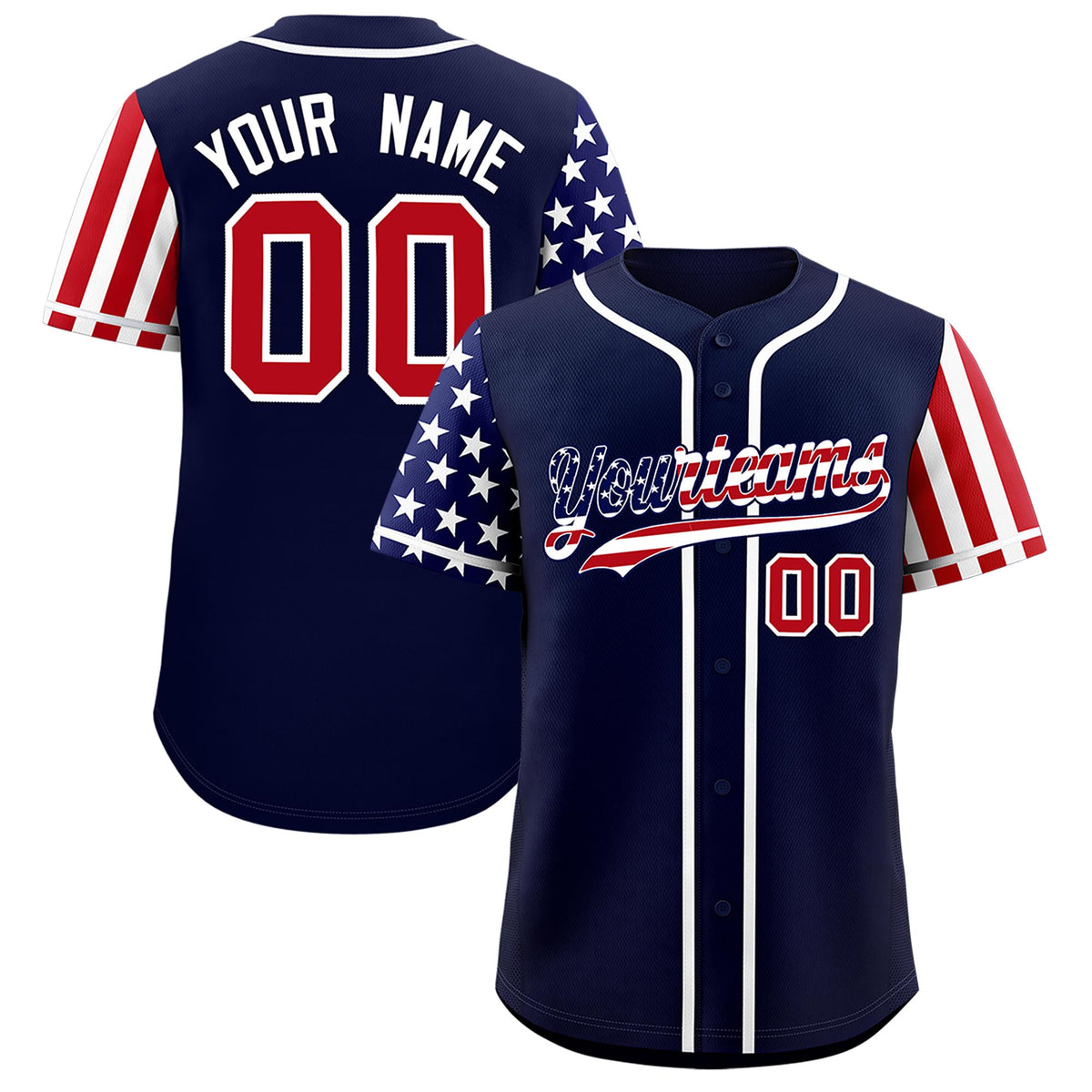 Custom Navy American Flag Design Personalized Baseball Jersey