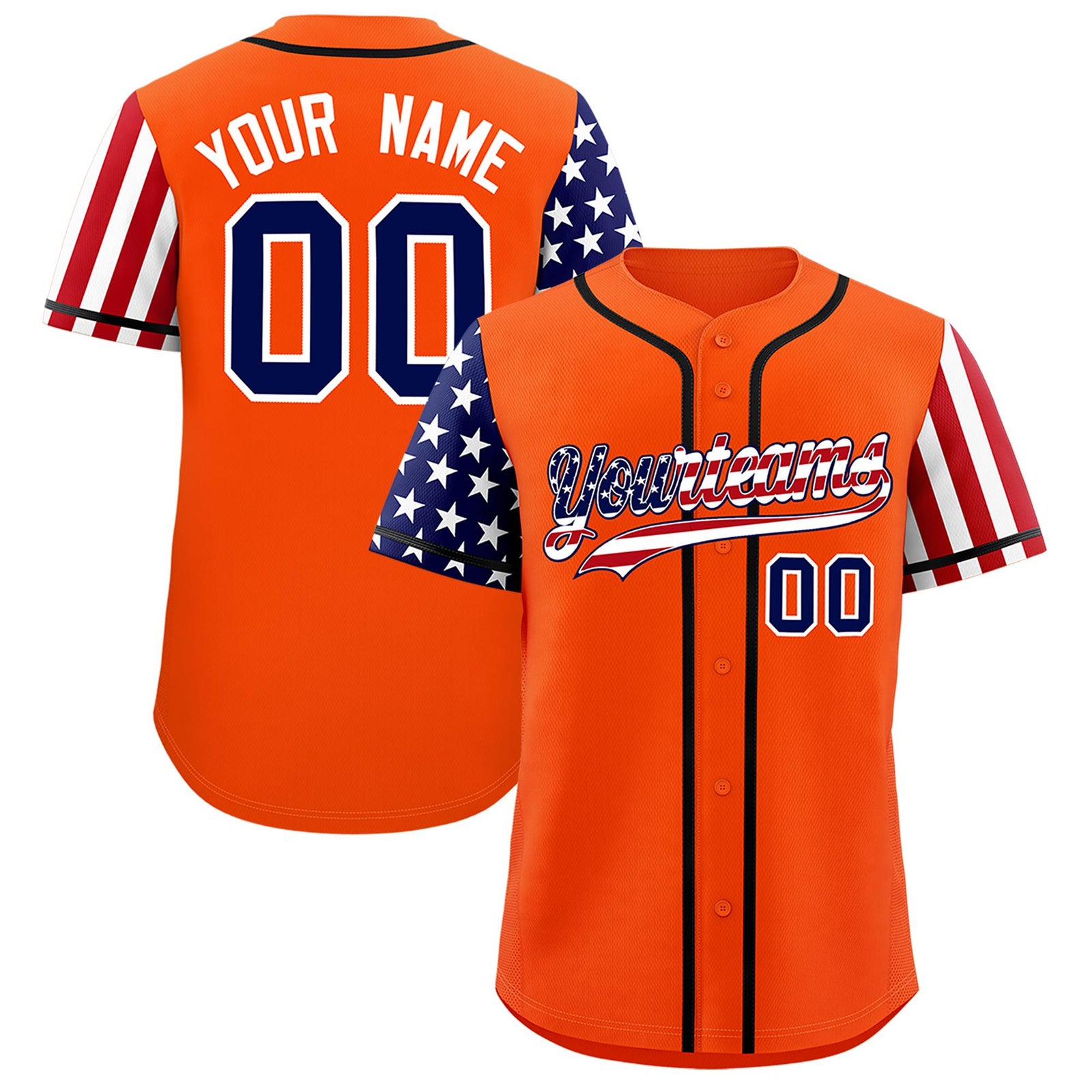 Custom Orange American Flag Design Personalized Baseball Jersey