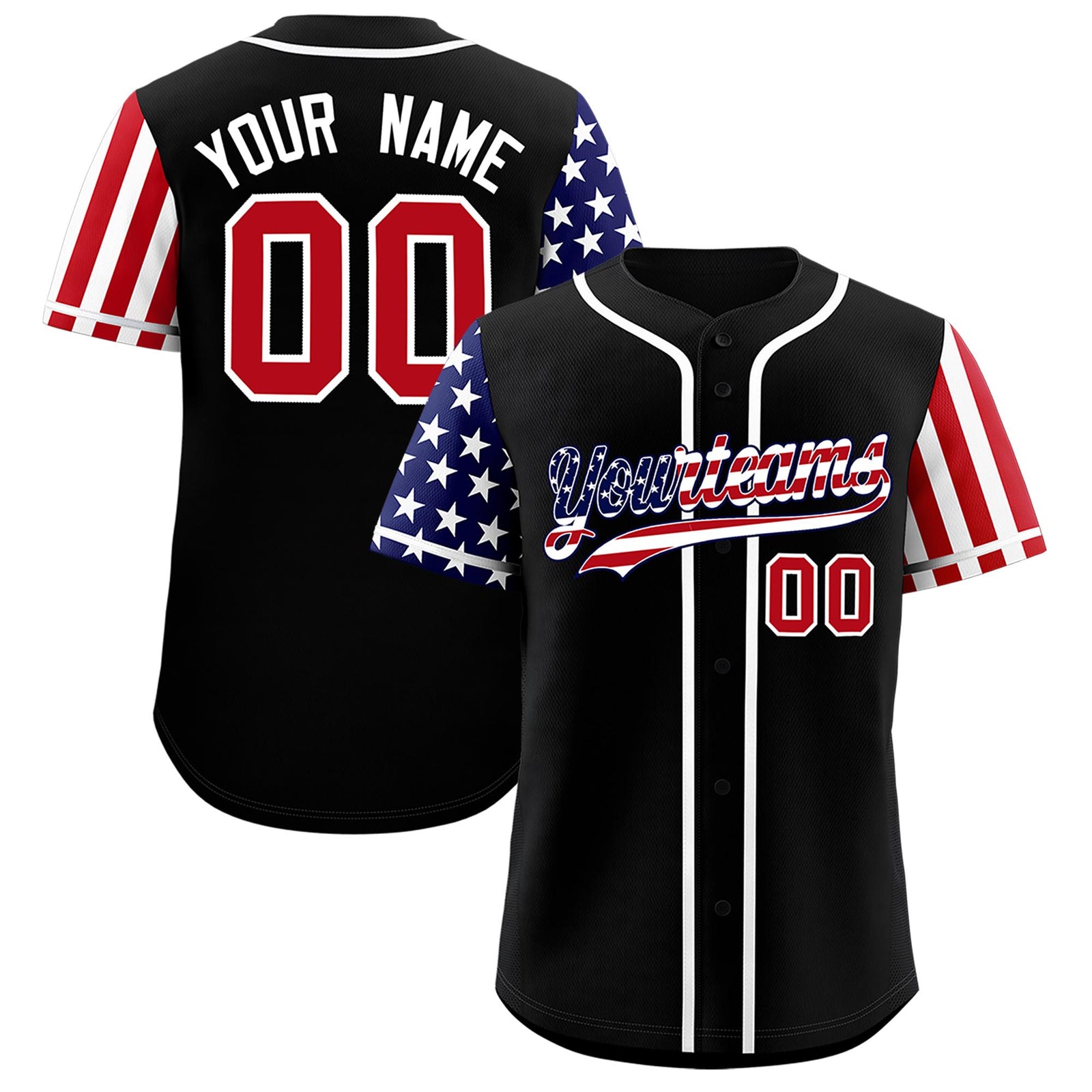 Custom Black American Flag Design Personalized Baseball Jersey