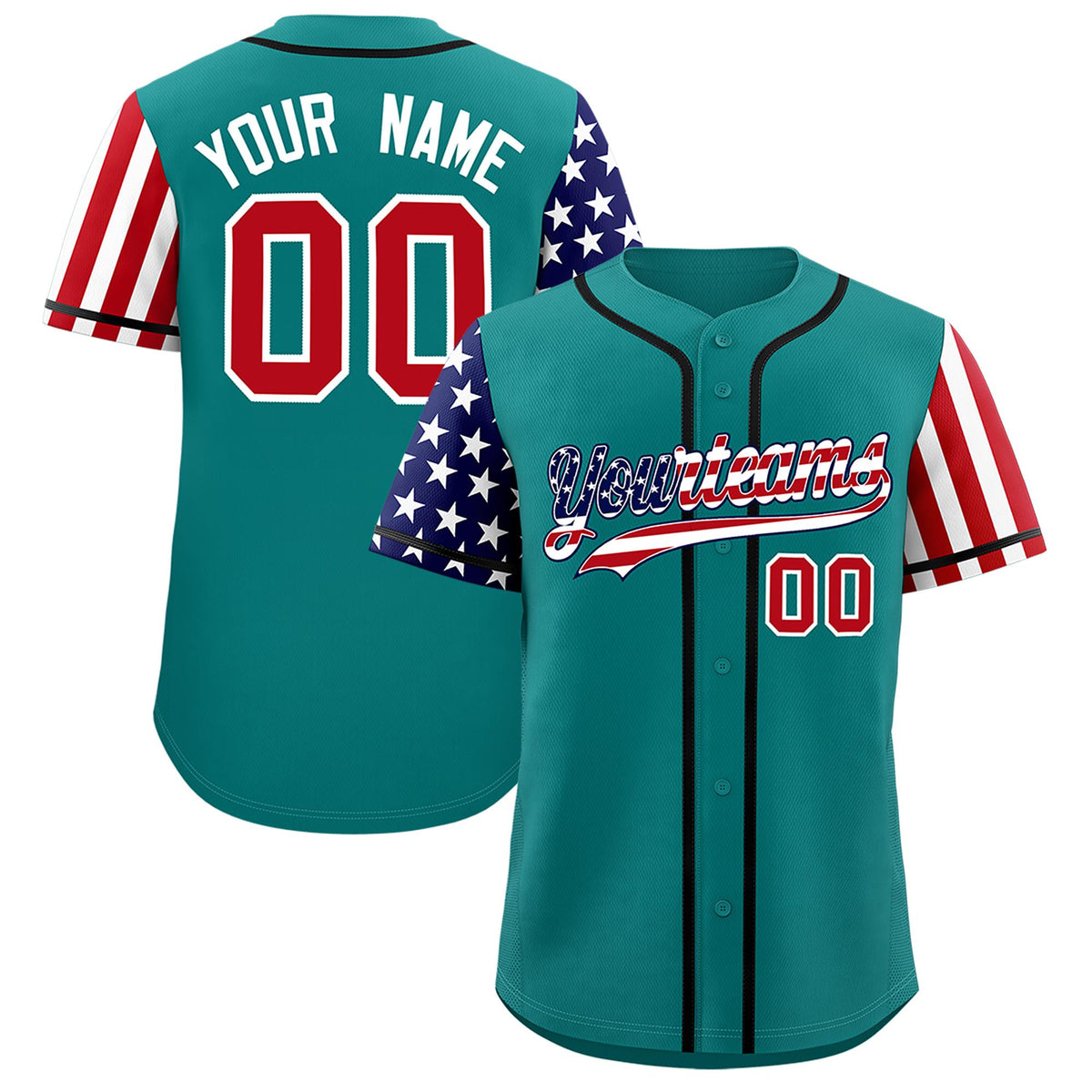 Custom Teal American Flag Design Personalized Baseball Jersey