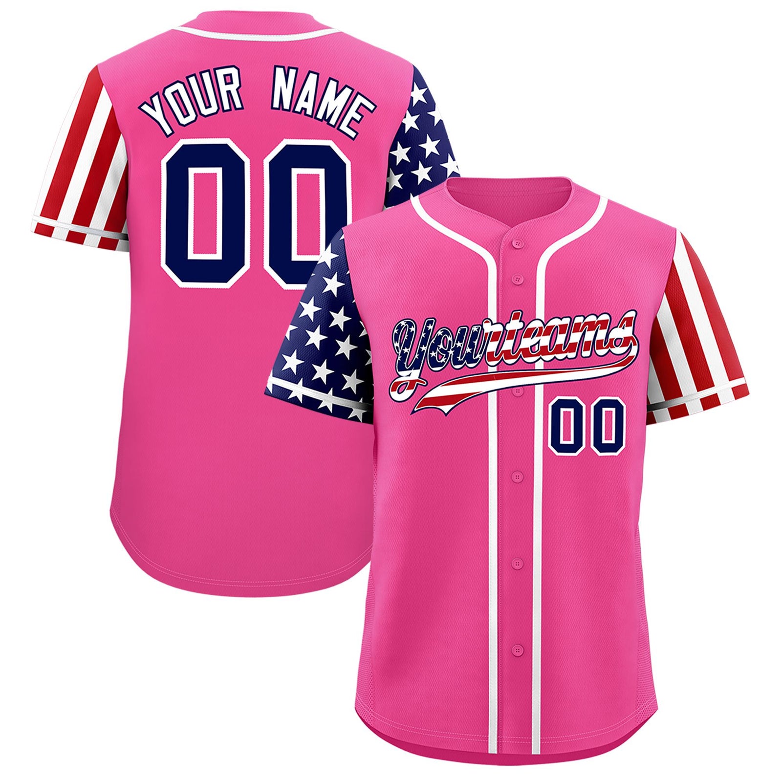 Custom Pink American Flag Design Personalized Baseball Jersey