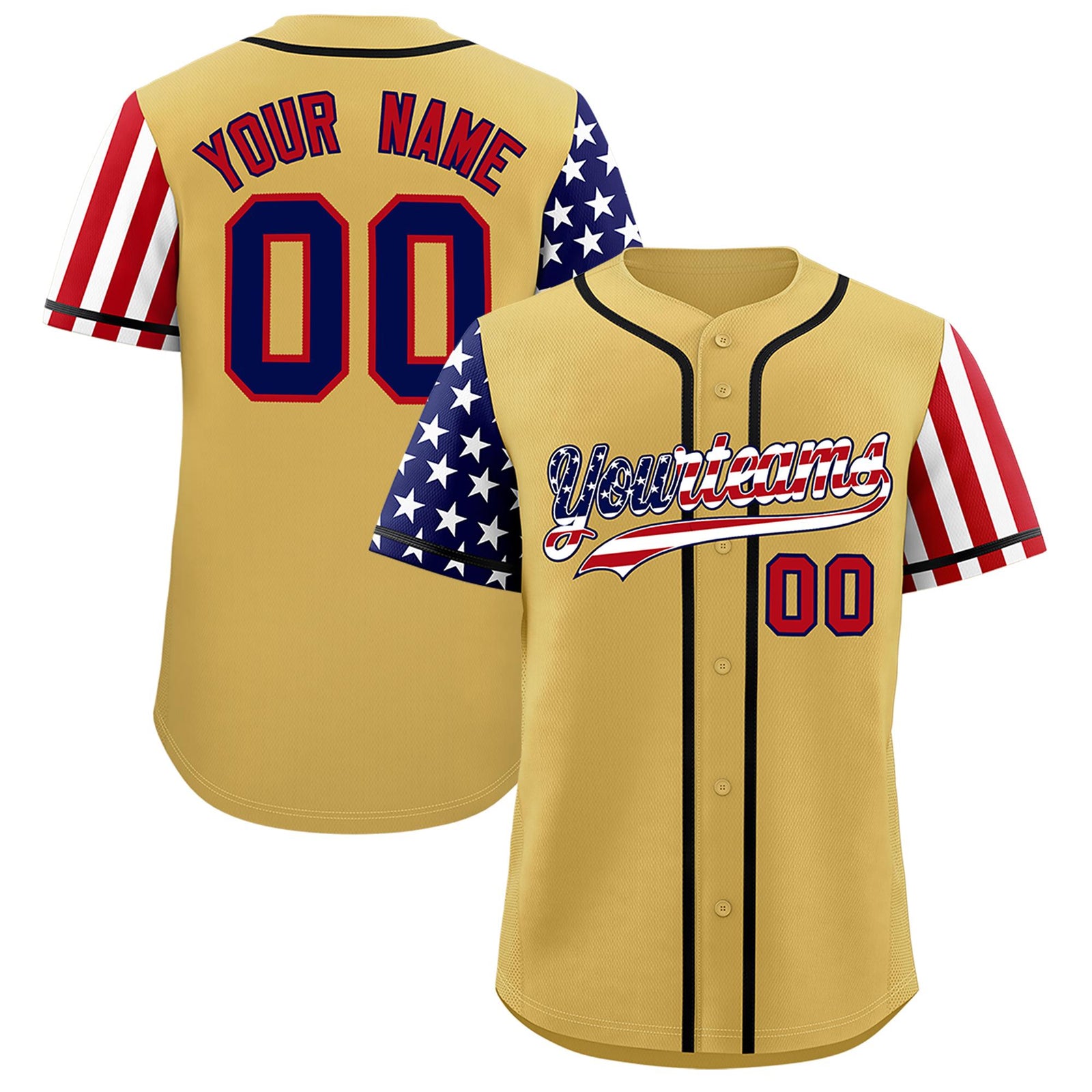 Custom Old Gold American Flag Design Personalized Baseball Jersey