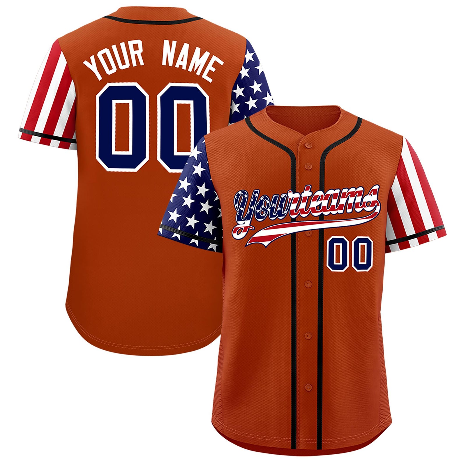 Custom Dark Orange American Flag Design Personalized Baseball Jersey