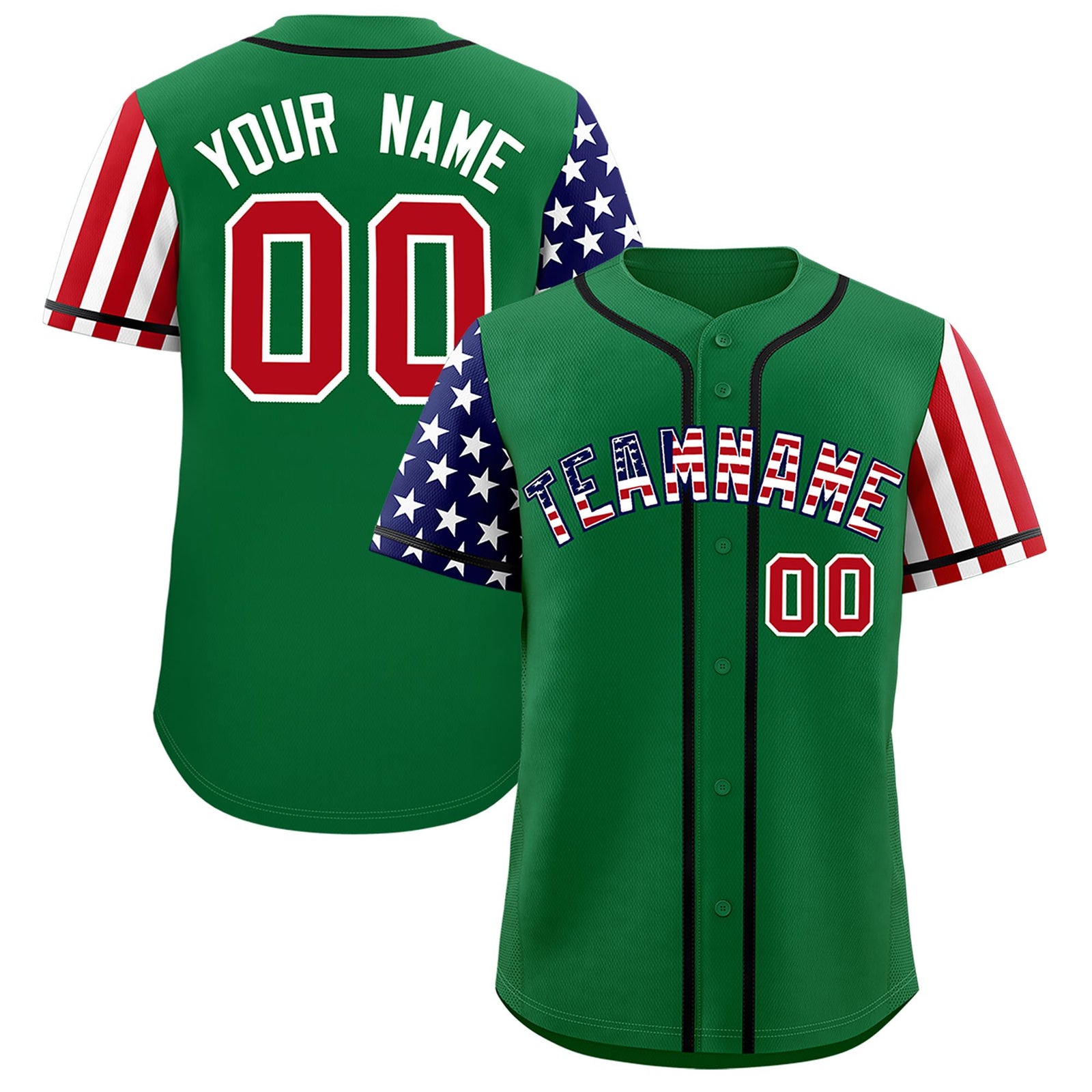 Custom Kelly Green American Flag Design Personalized Baseball Jersey