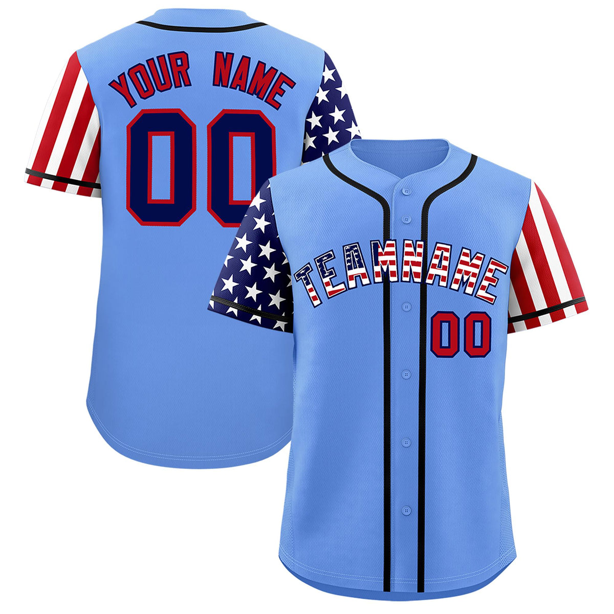Custom Light Blue American Flag Design Personalized Baseball Jersey