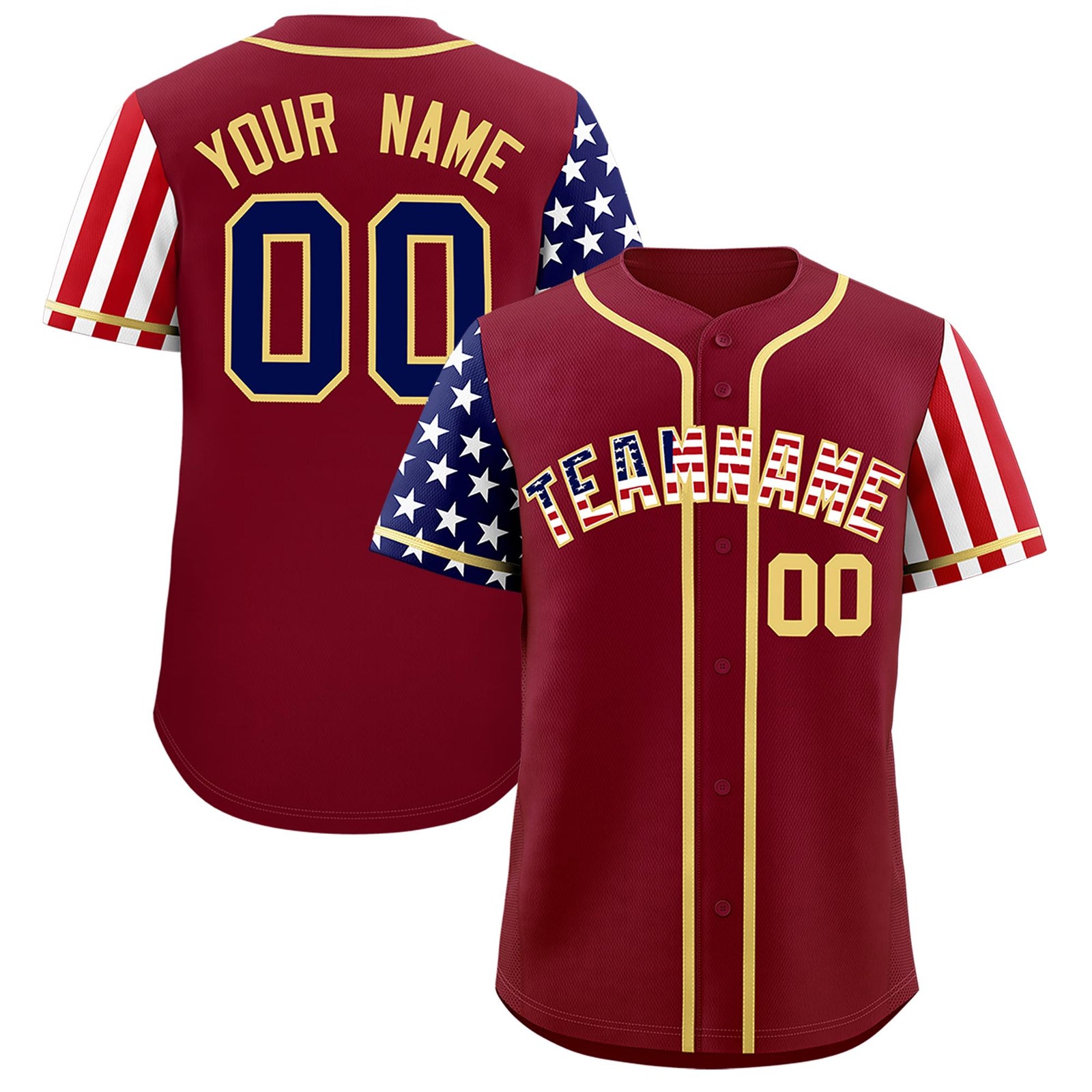 Custom Crimson American Flag Design Personalized Baseball Jersey