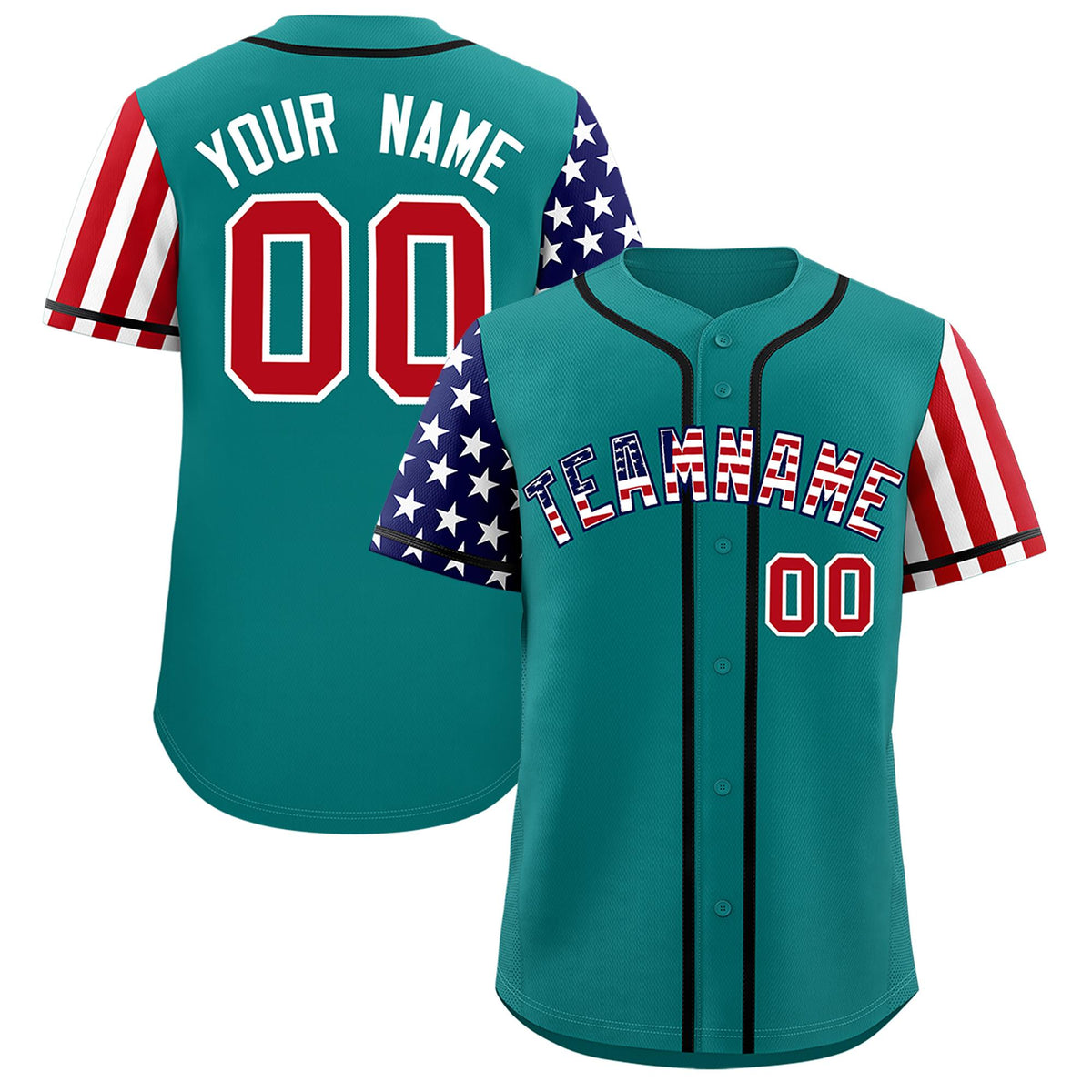 Custom Teal American Flag Design Personalized Baseball Jersey