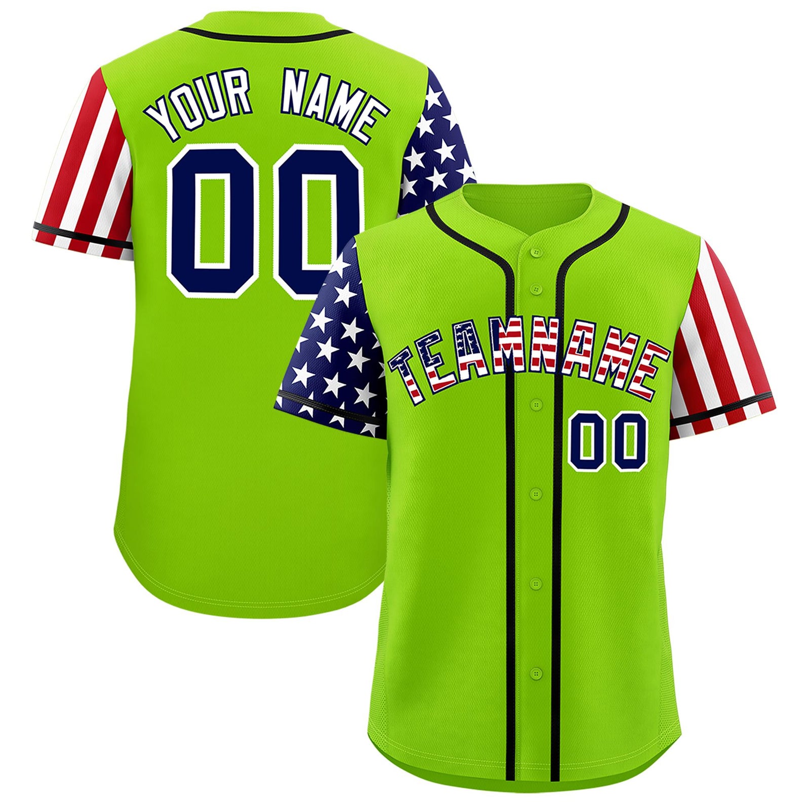 Custom Neon Green American Flag Design Personalized Baseball Jersey