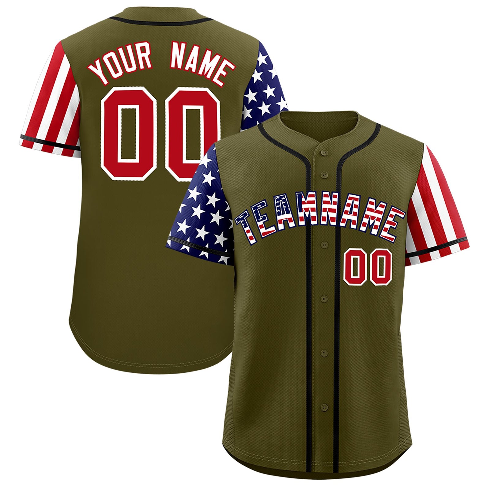 Custom Olive American Flag Design Personalized Baseball Jersey