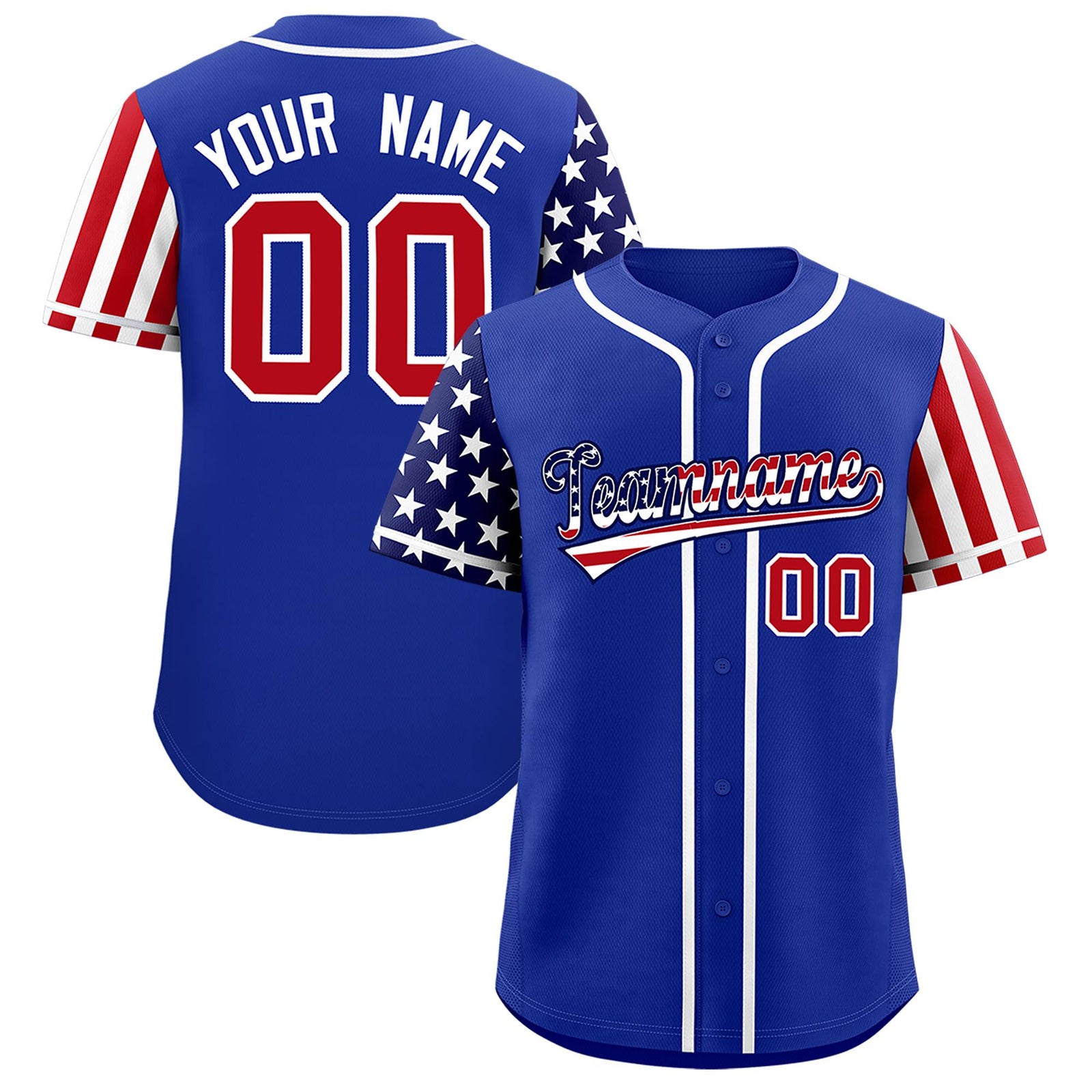 Custom Royal Blue American Flag Design Personalized Baseball Jersey