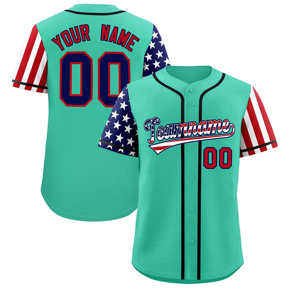 Custom Bright Green American Flag Design Personalized Baseball Jersey