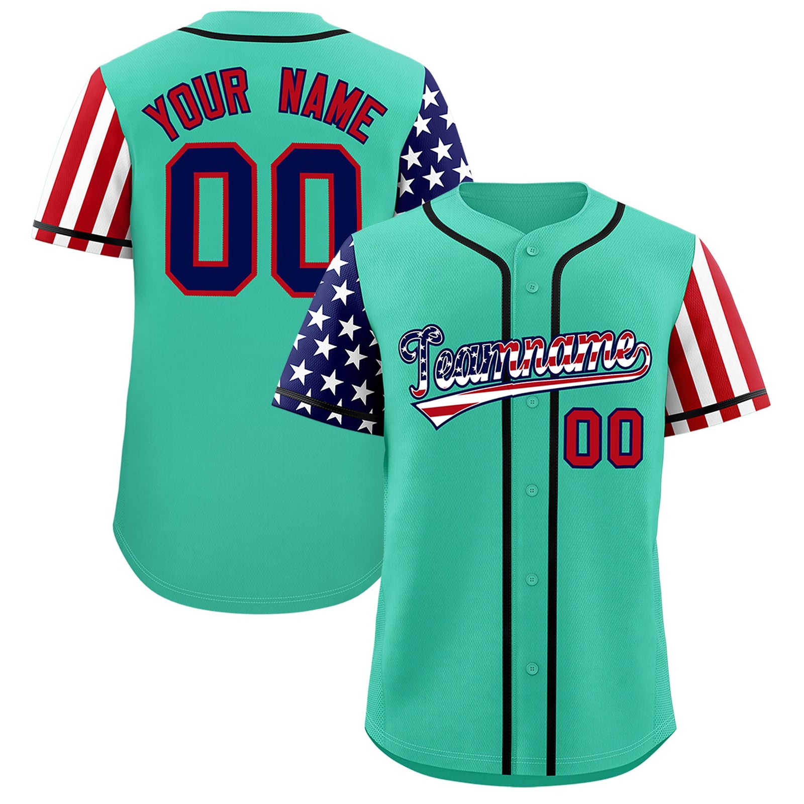 Custom Bright Green American Flag Design Personalized Baseball Jersey