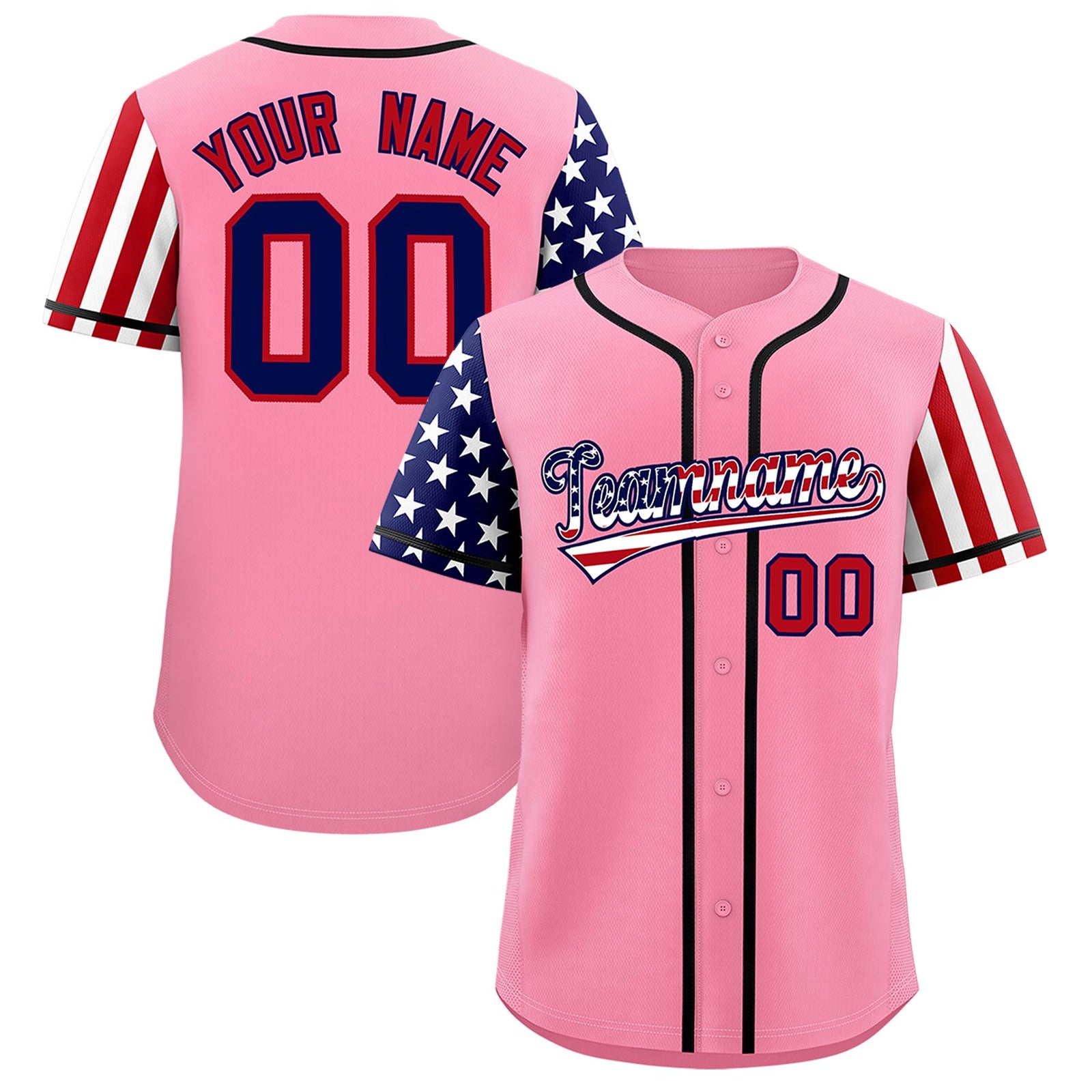 Custom Light Pink American Flag Design Personalized Baseball Jersey