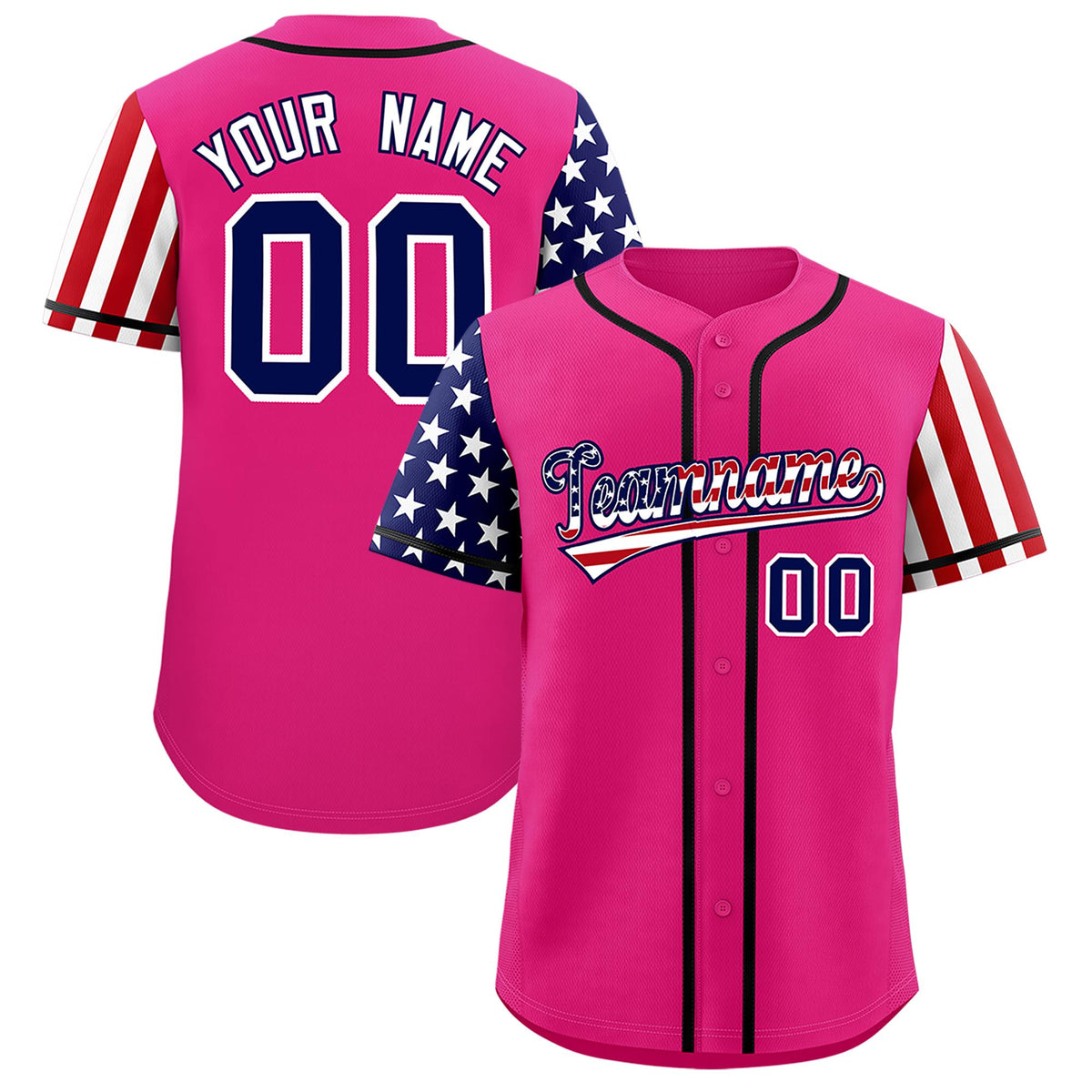 Custom Rose Red American Flag Design Personalized Baseball Jersey