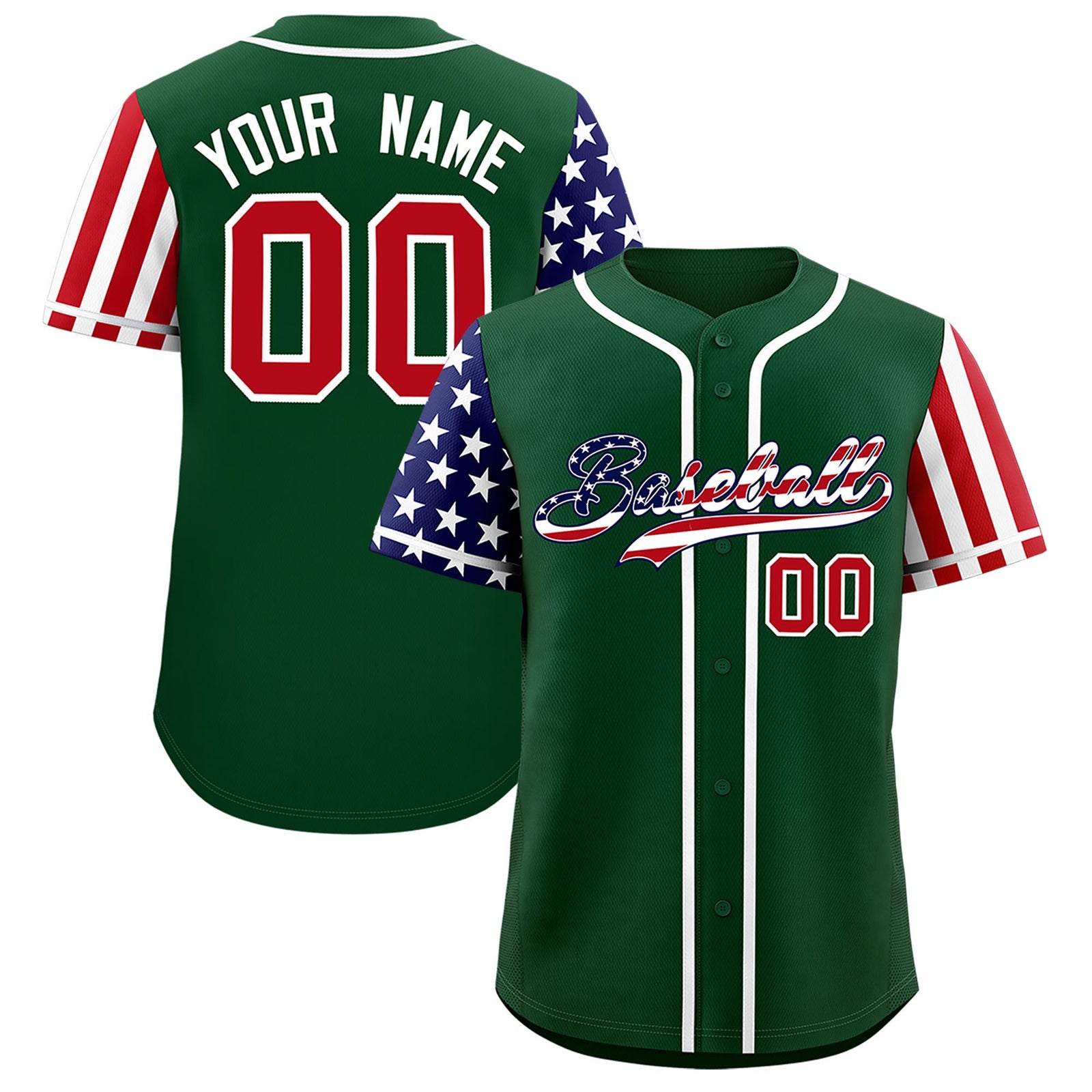 Custom Green American Flag Design Personalized Baseball Jersey