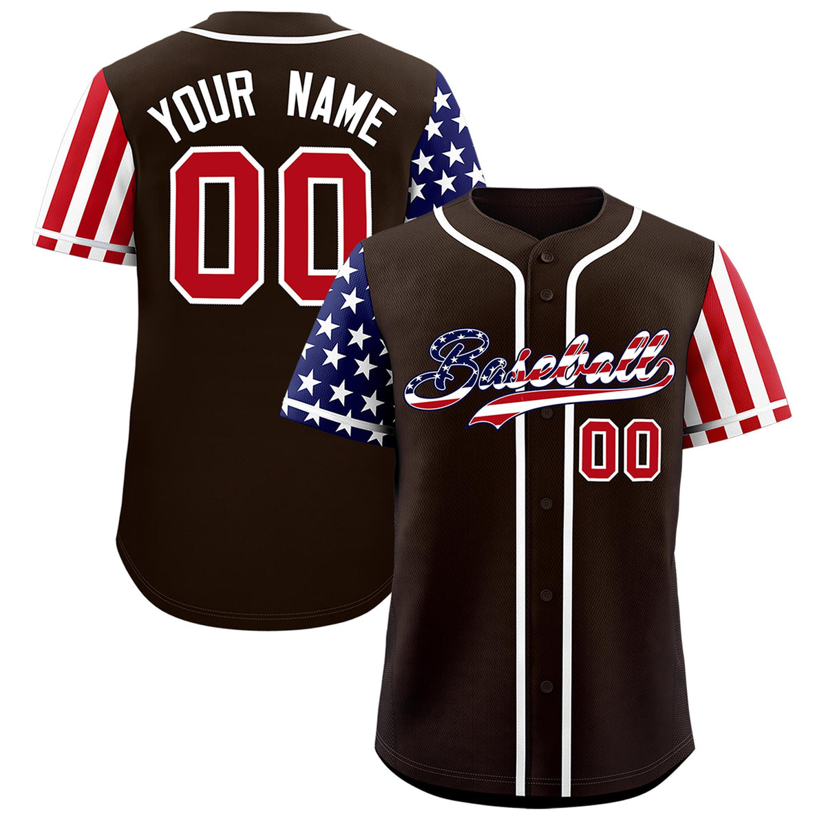 Custom Brown American Flag Design Personalized Baseball Jersey