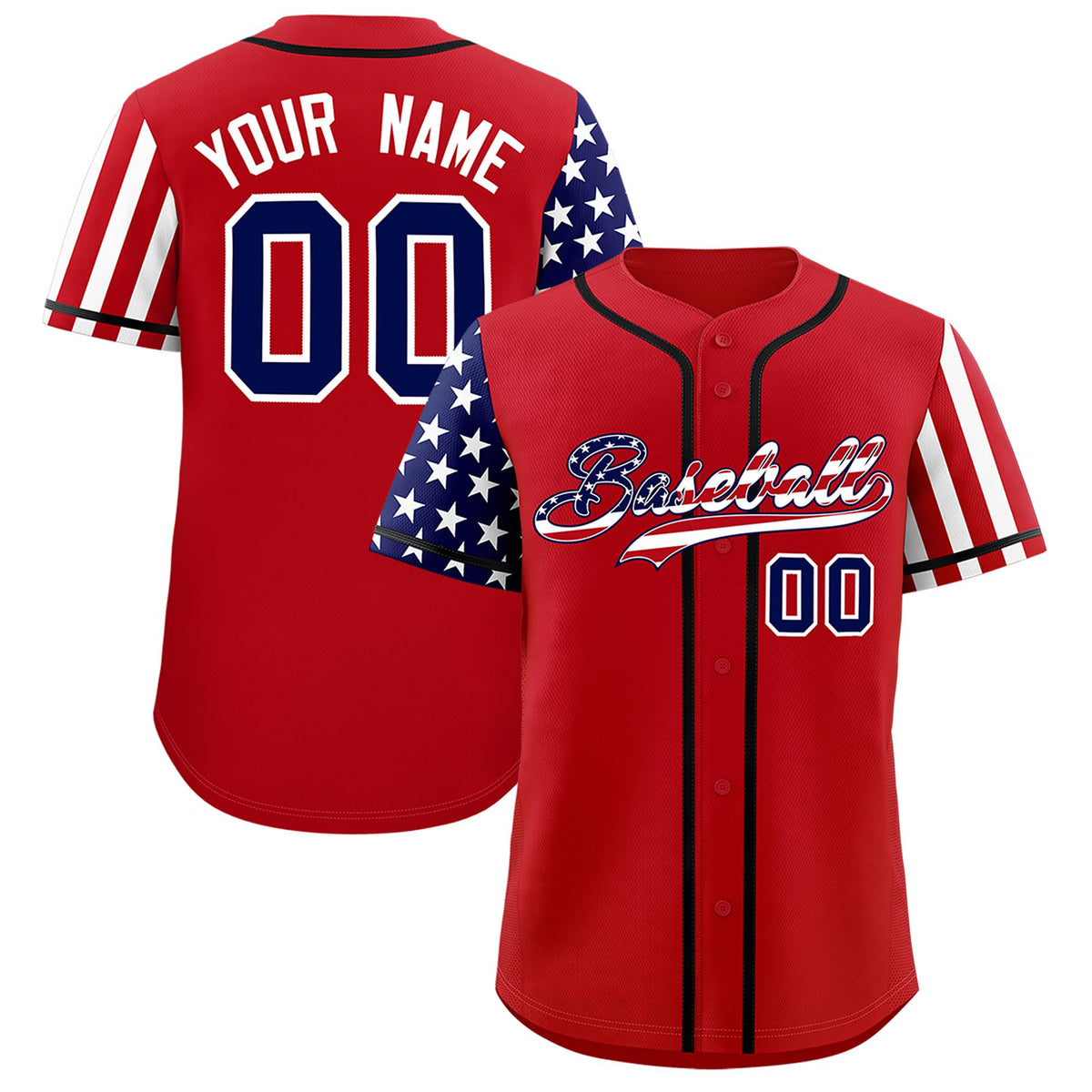 Custom Red American Flag Design Personalized Baseball Jersey