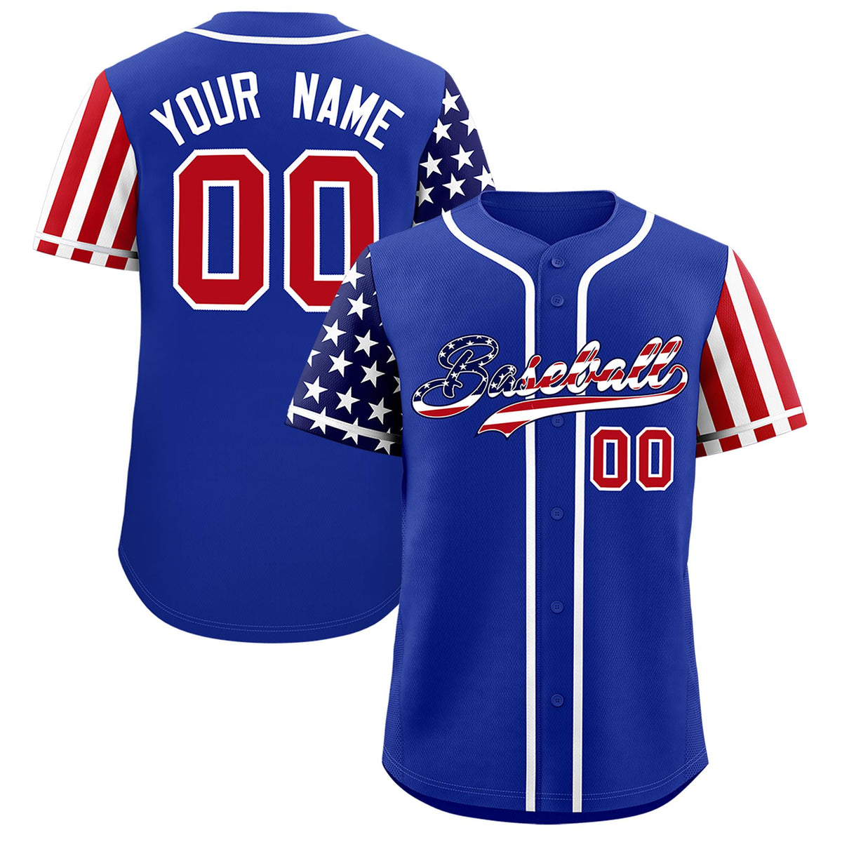 Custom Royal Blue American Flag Design Personalized Baseball Jersey