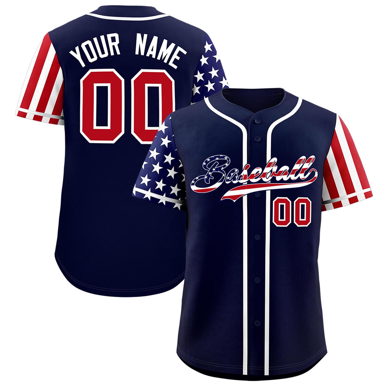 Custom Navy American Flag Design Personalized Baseball Jersey