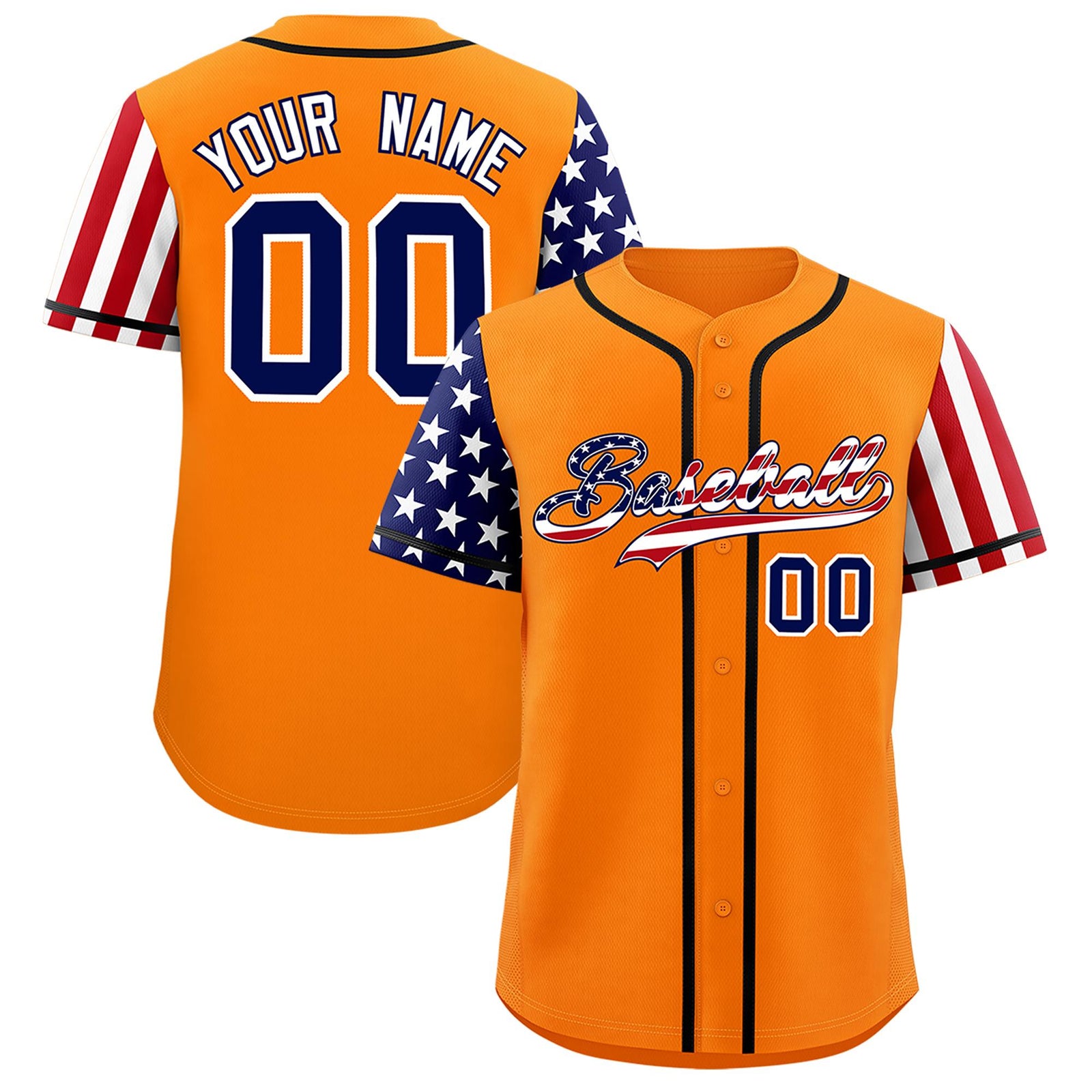 Custom Orange American Flag Design Personalized Baseball Jersey
