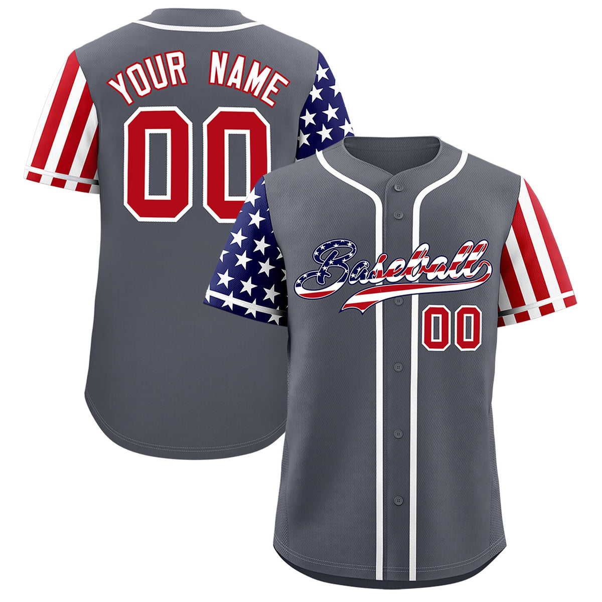 Custom Dark Gray American Flag Design Personalized Baseball Jersey