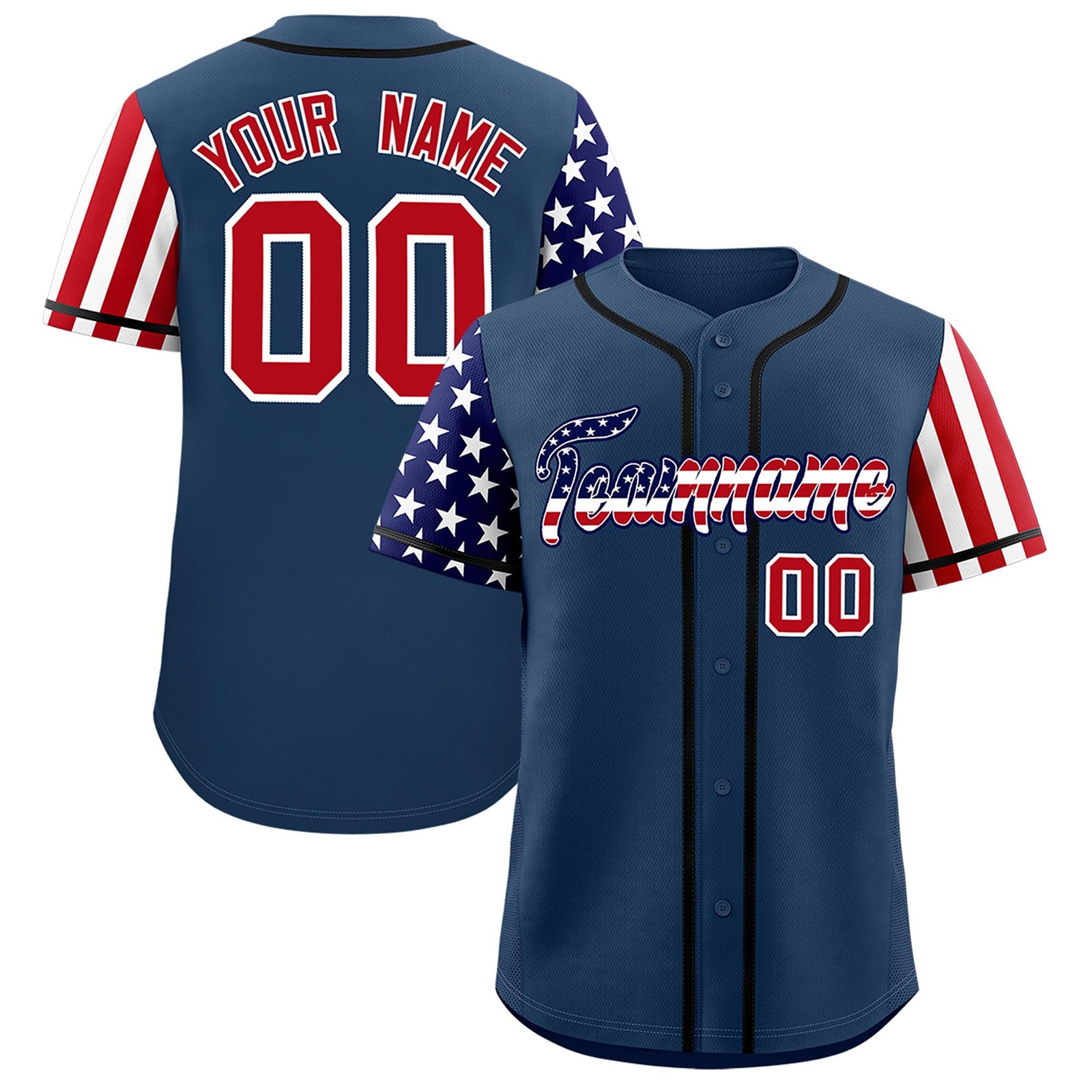 Custom Midnight Blue American Flag Design Personalized Baseball Jersey