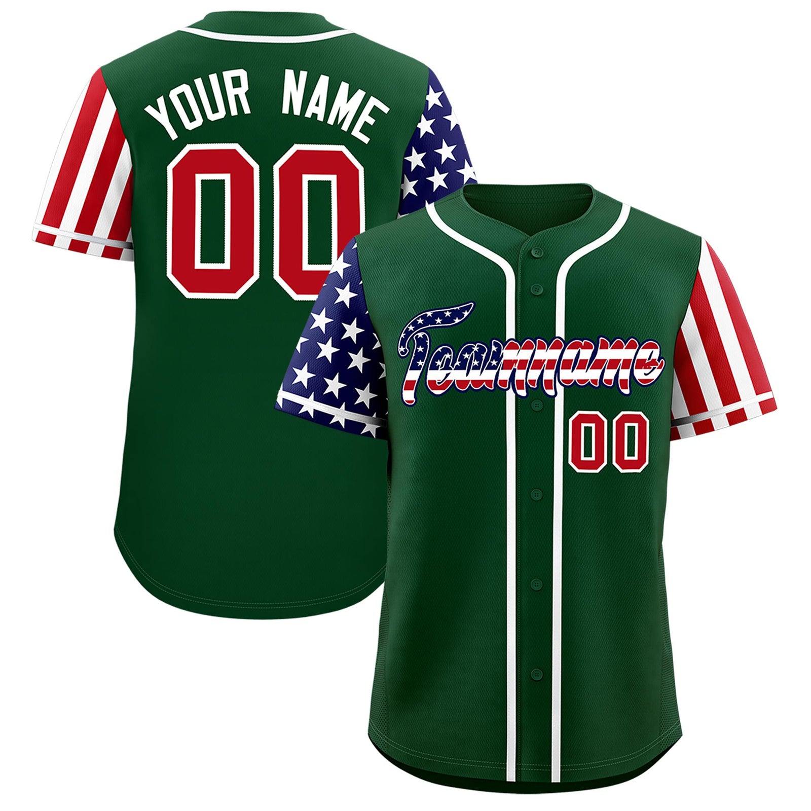 Custom Green American Flag Design Personalized Baseball Jersey