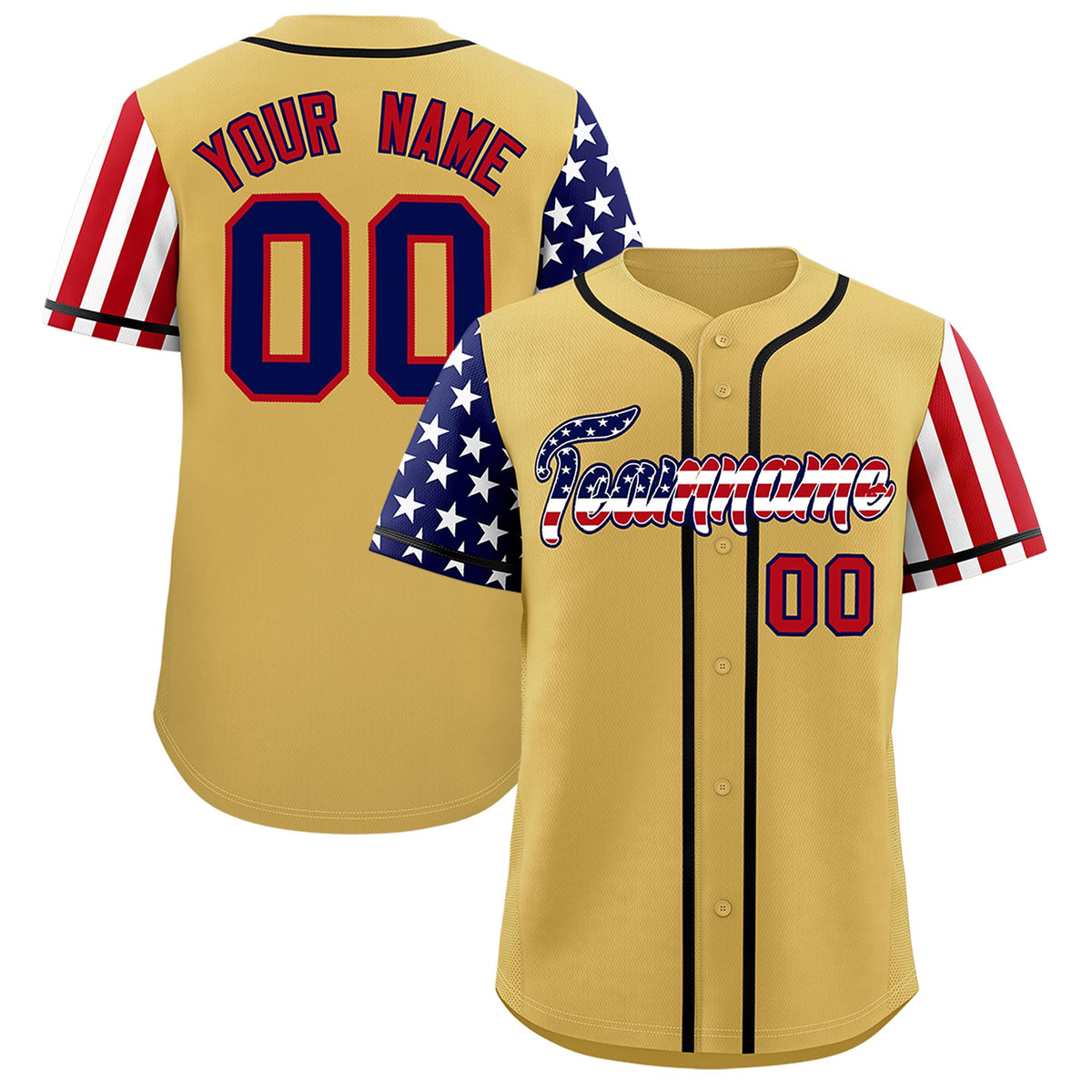 Custom Old Gold American Flag Design Personalized Baseball Jersey