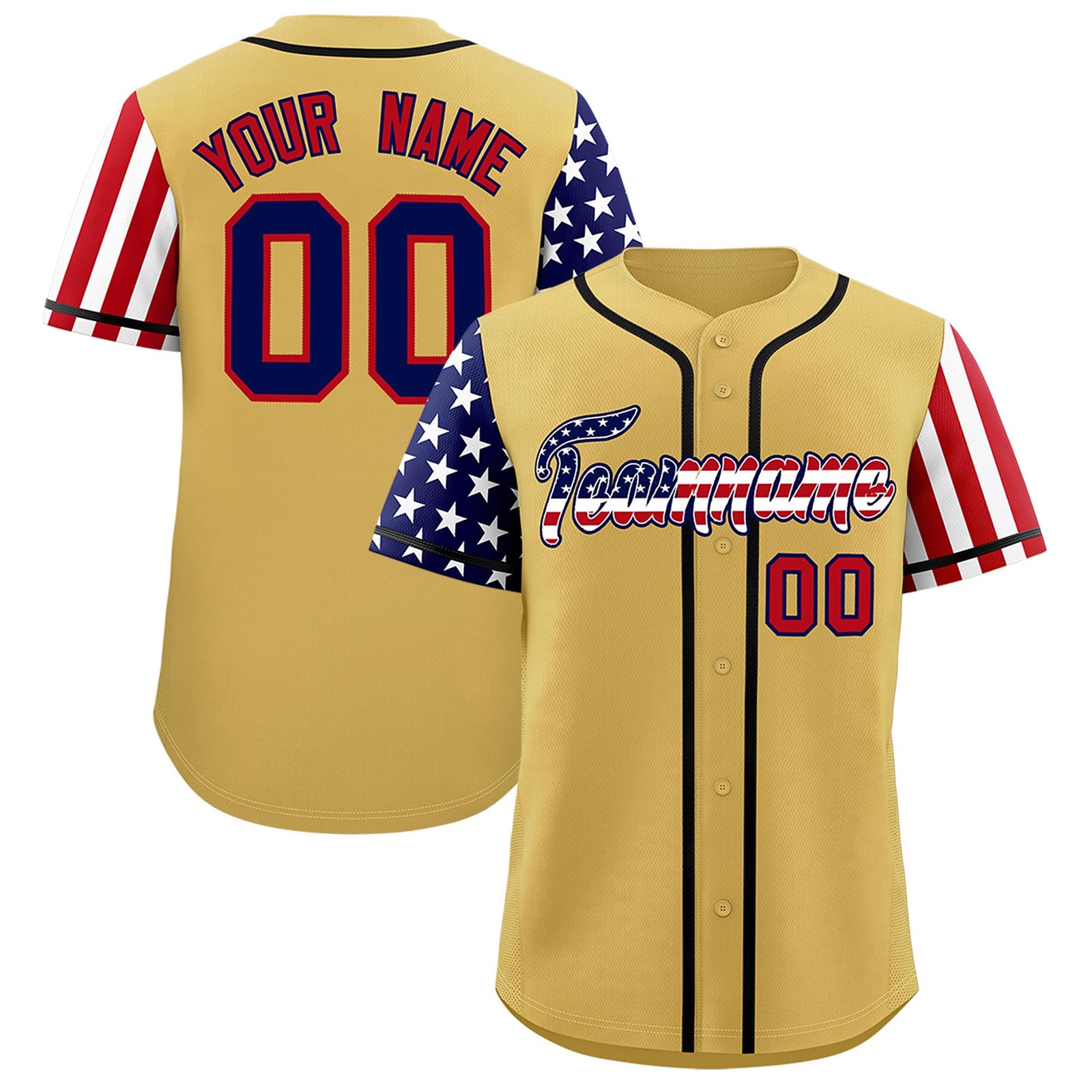 Custom Old Gold American Flag Design Personalized Baseball Jersey