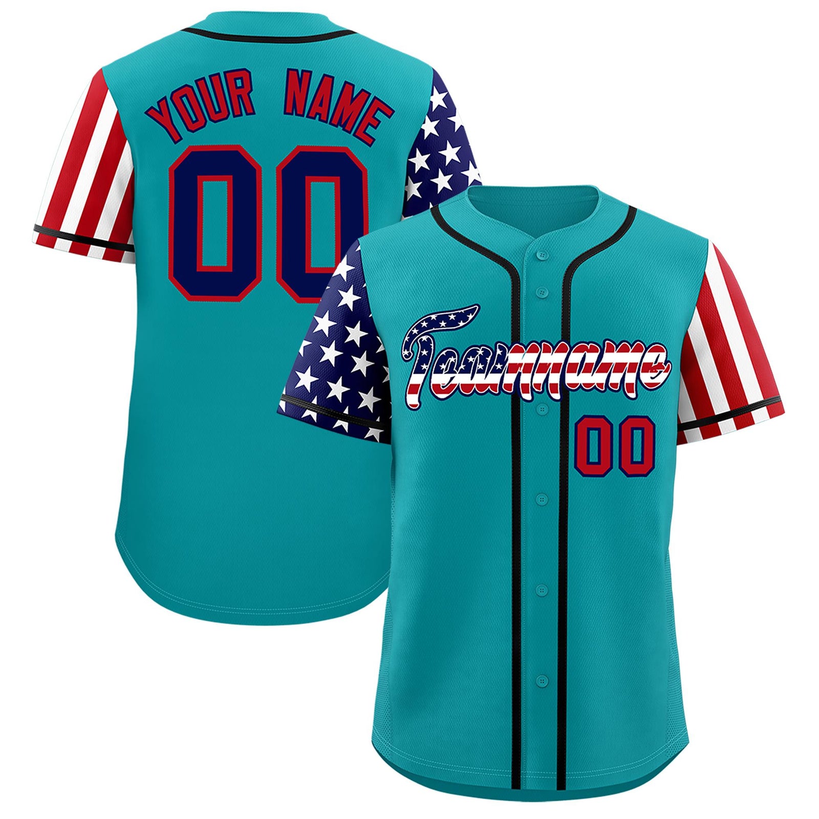 Custom Aqua American Flag Design Personalized Baseball Jersey
