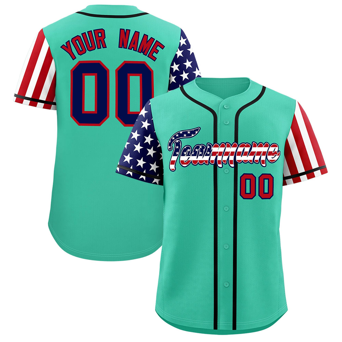 Custom Bright Green American Flag Design Personalized Baseball Jersey