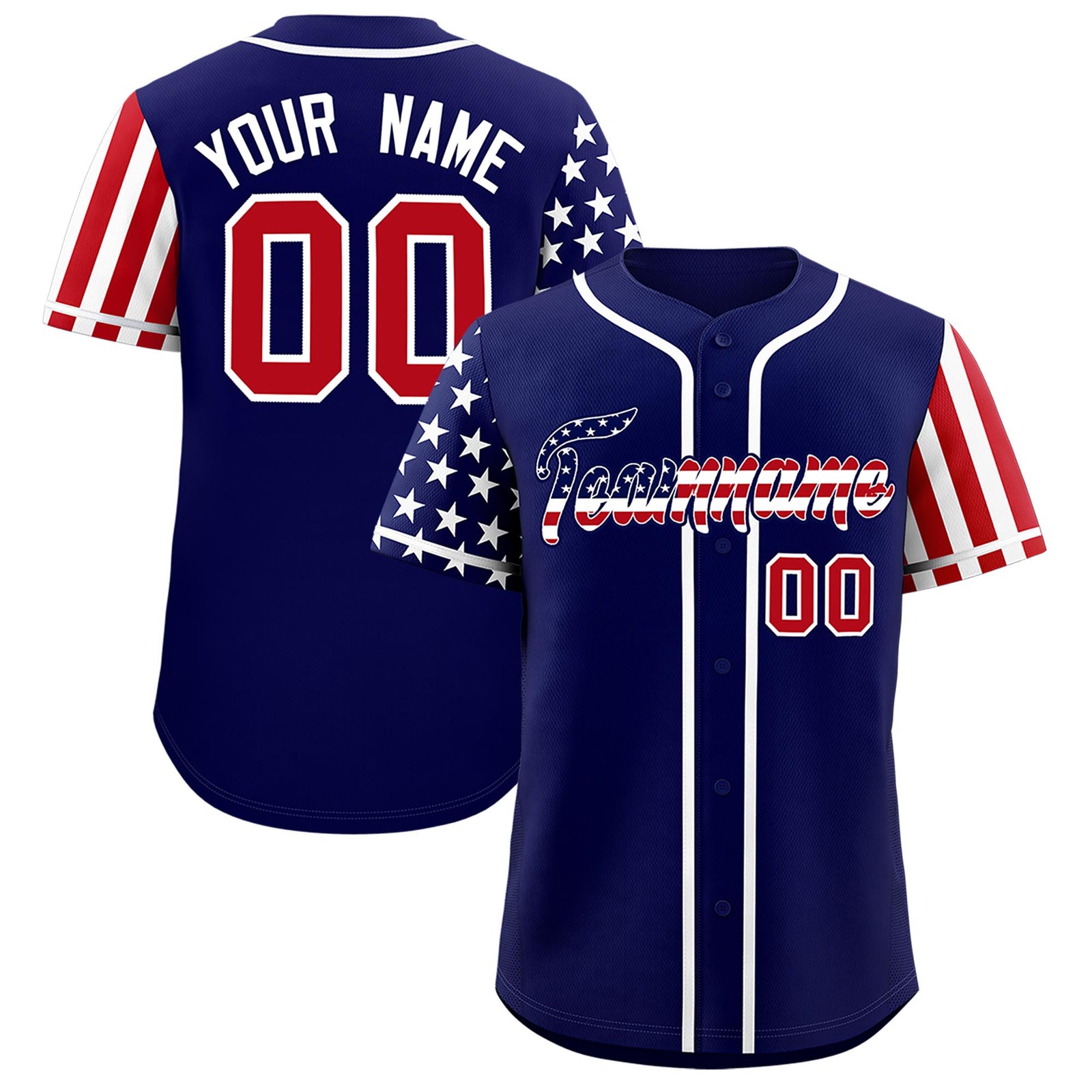 Custom Dark Blue American Flag Design Personalized Baseball Jersey