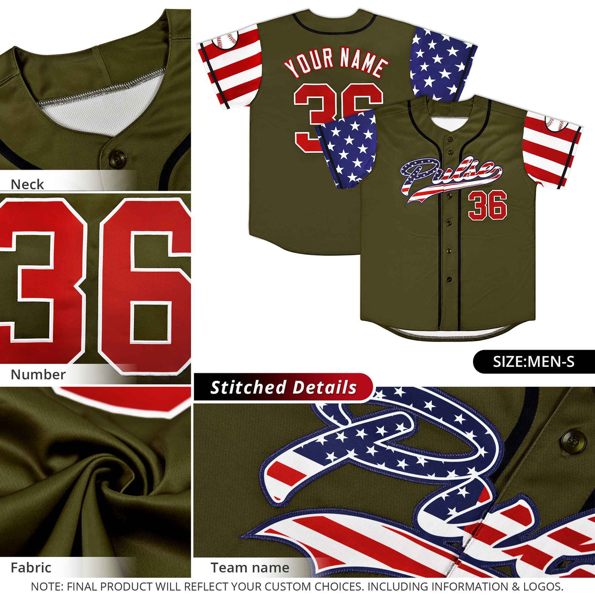 Custom Orange American Flag Design Personalized Baseball Jersey