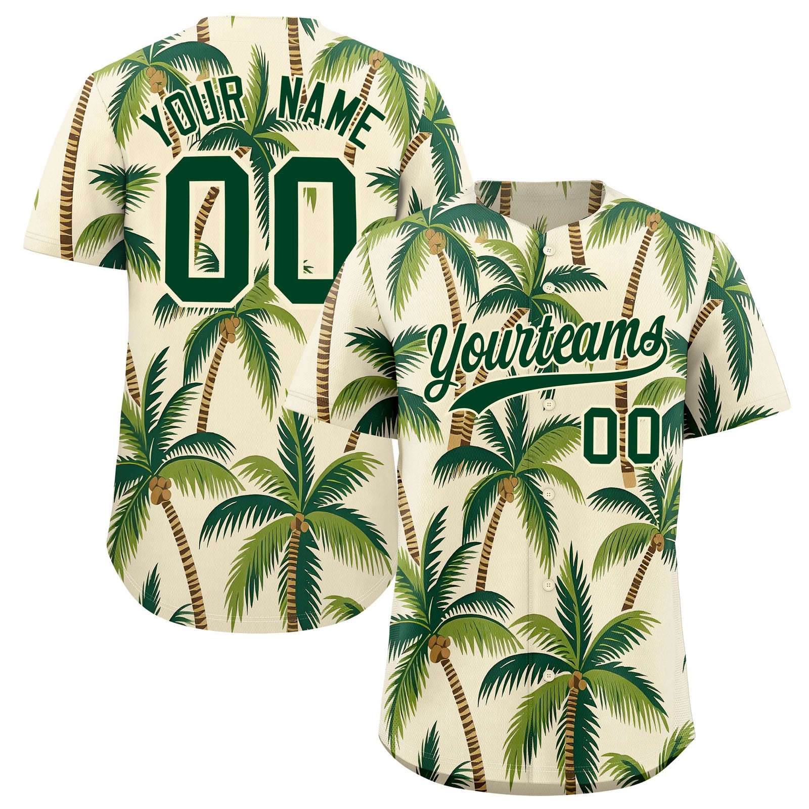 Custom Green Cream Palm Tree Pattern Graffiti Hawaiian Style Baseball Jersey| KXKSHOP