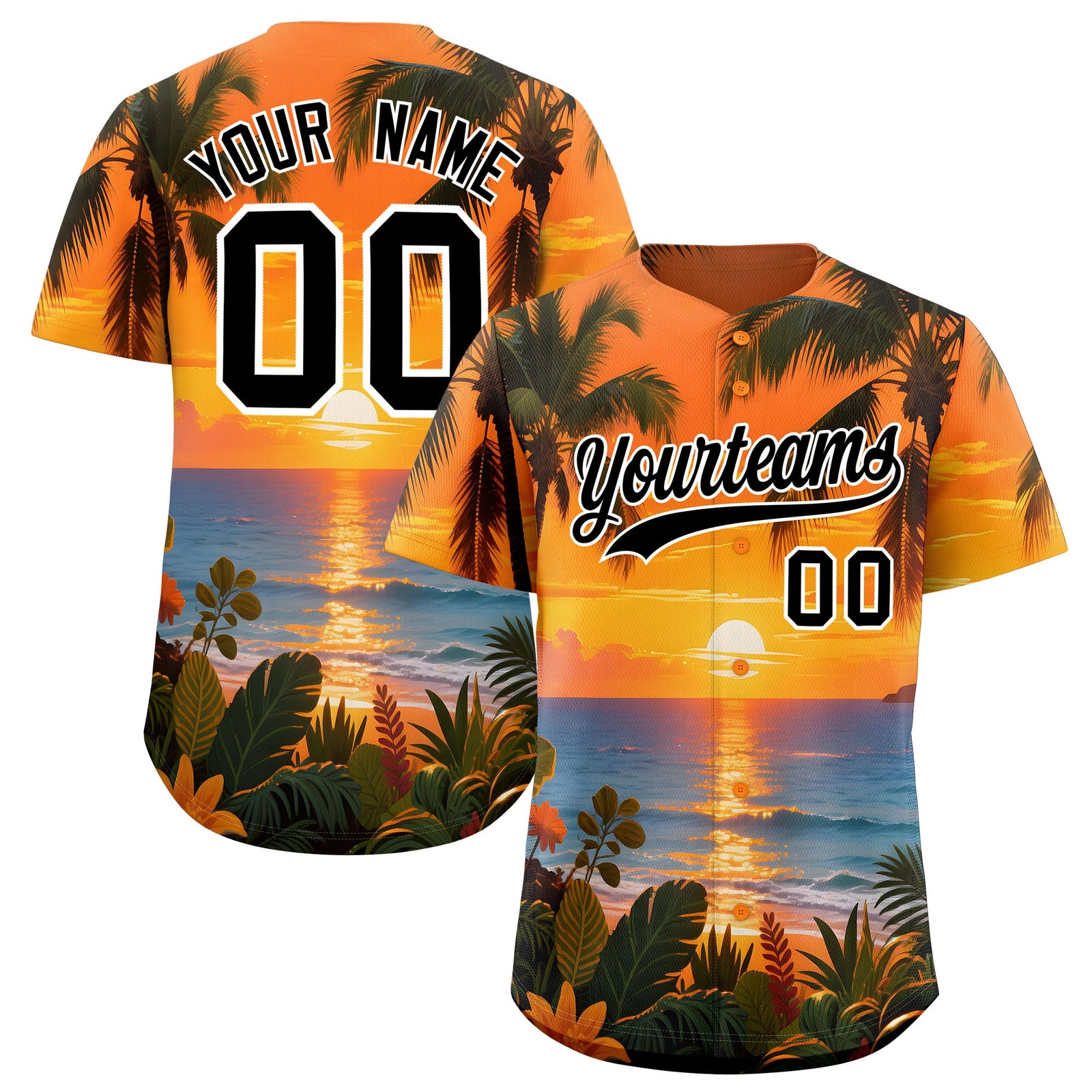 Custom White Black Seaside Palm Tree Pattern Graffiti Hawaiian Style Baseball Jersey| KXKSHOP