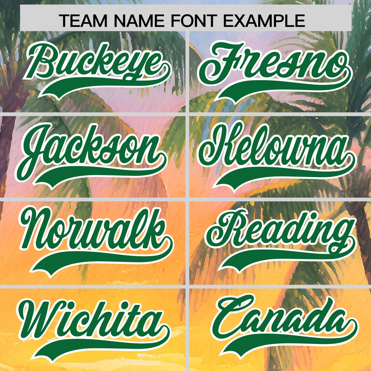 Custom Kelly Green White Sunset Palm Tree Pattern Graffiti Hawaiian Style Baseball Jersey| KXKSHOP