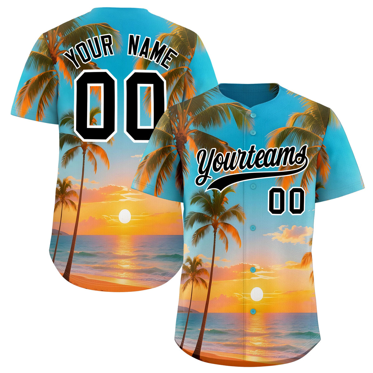 Custom White Black Sunset Palm Tree Pattern Graffiti Hawaiian Style Baseball Jersey| KXKSHOP