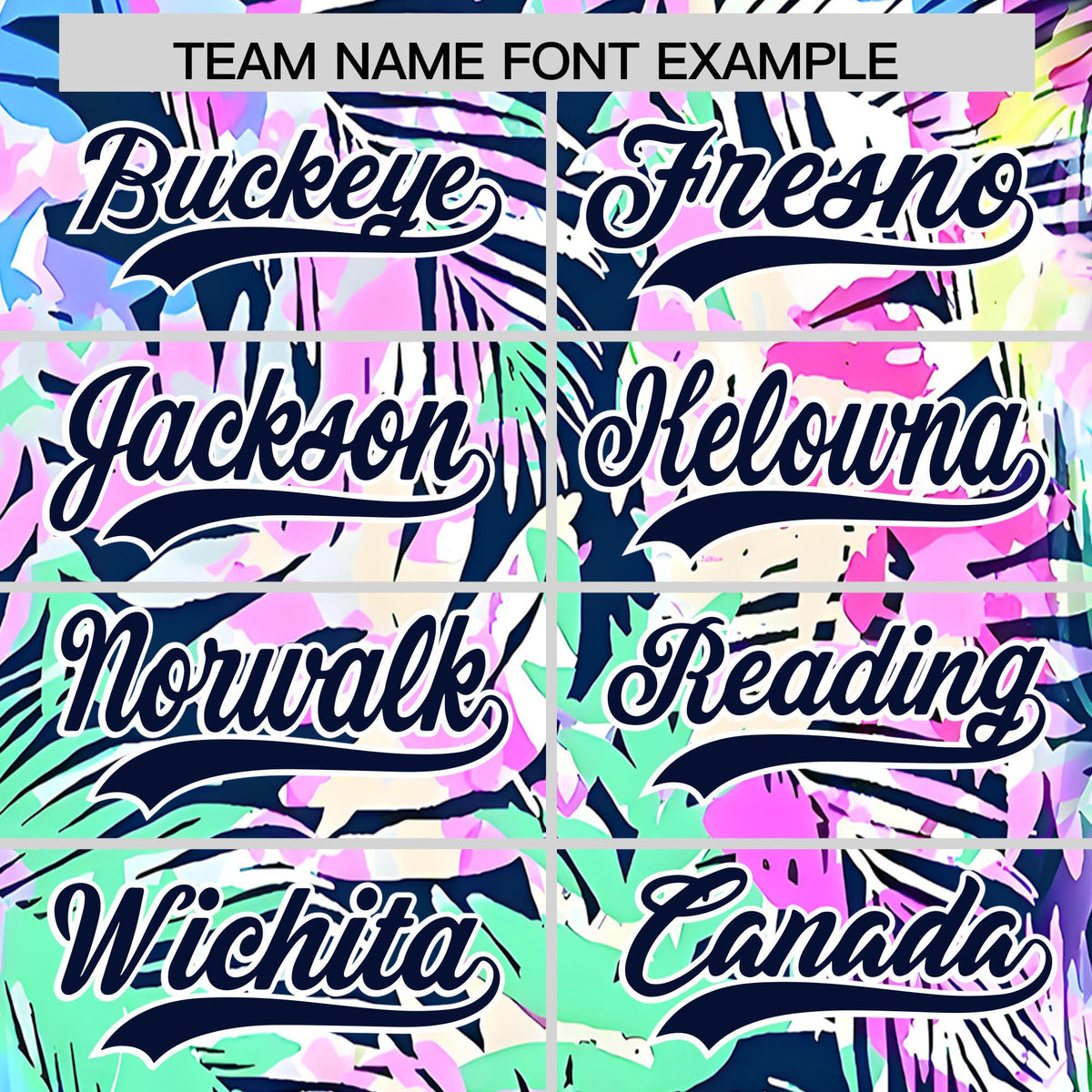 Custom White Navy Palm Tree Pattern Graffiti Hawaiian Style Baseball Jersey| KXKSHOP