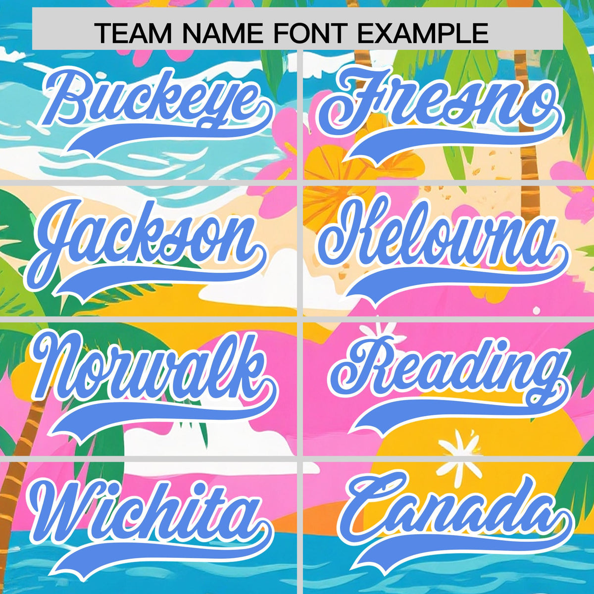 Custom Powder Blue White Palm Tree Pattern Graffiti Hawaiian Style Baseball Jersey| KXKSHOP