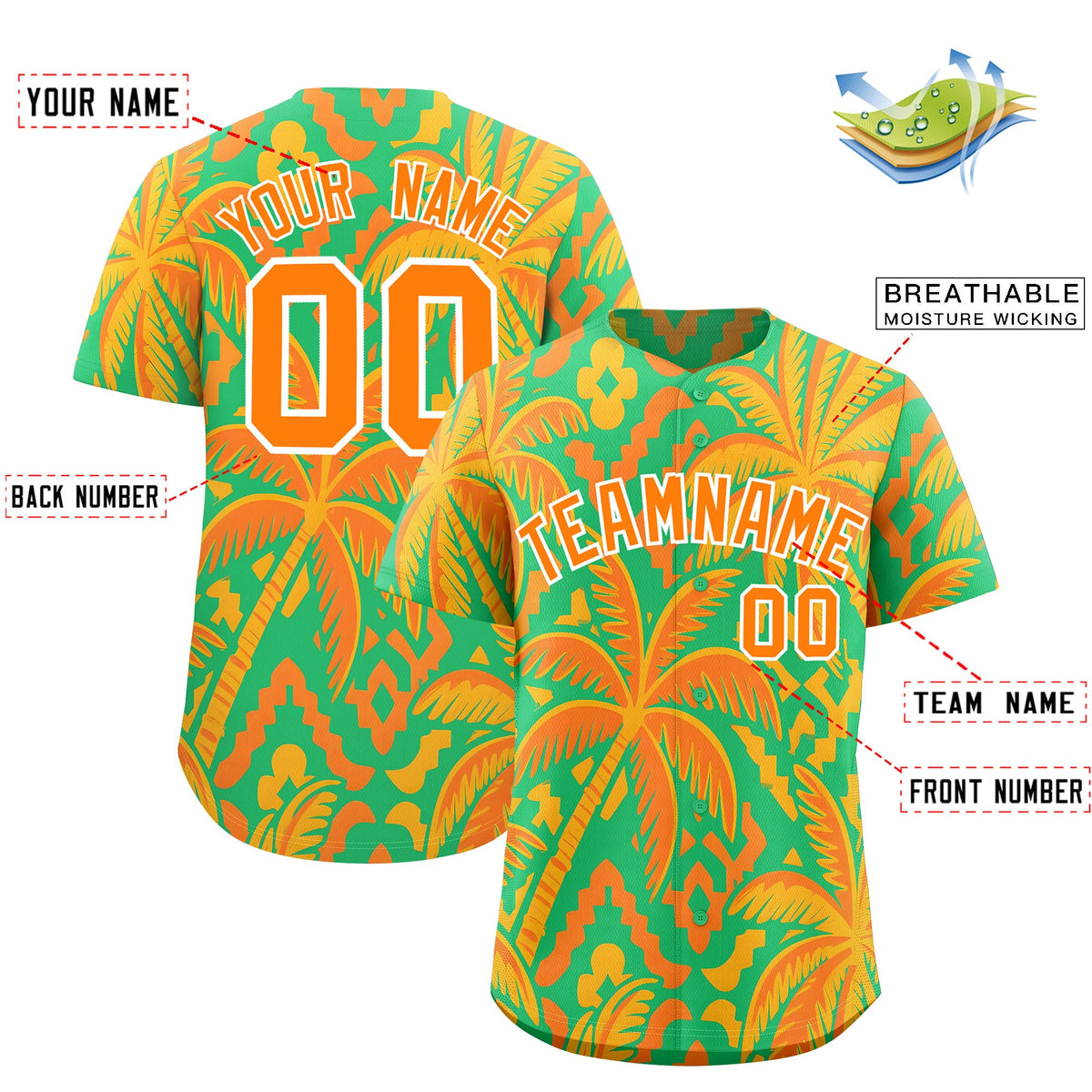 Custom White Orange Palm Tree Pattern Graffiti Hawaiian Style Baseball Jersey| KXKSHOP