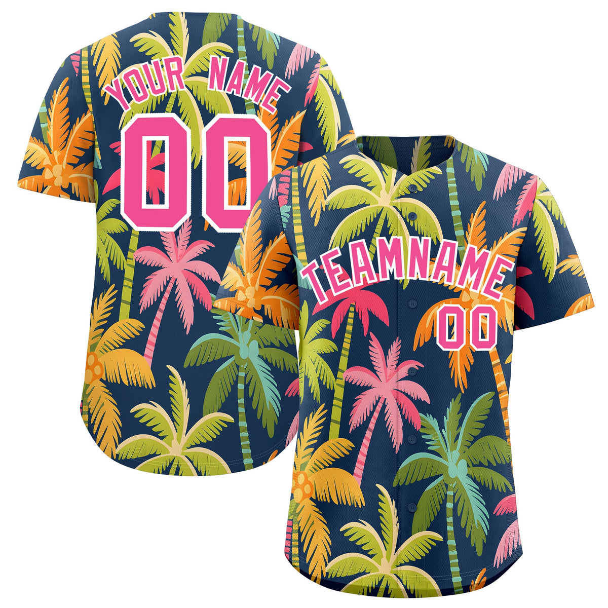 Custom Pink White Palm Tree Pattern Graffiti Hawaiian Style Baseball Jersey| KXKSHOP