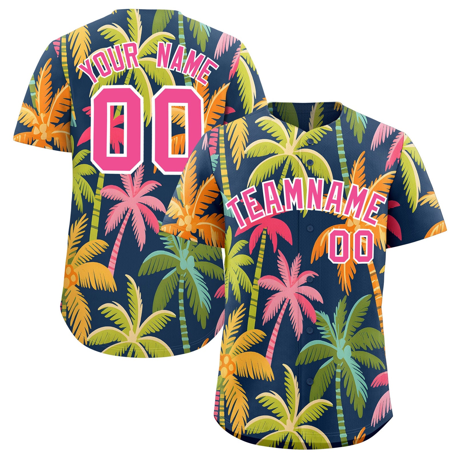 Custom Pink White Palm Tree Pattern Graffiti Hawaiian Style Baseball Jersey| KXKSHOP