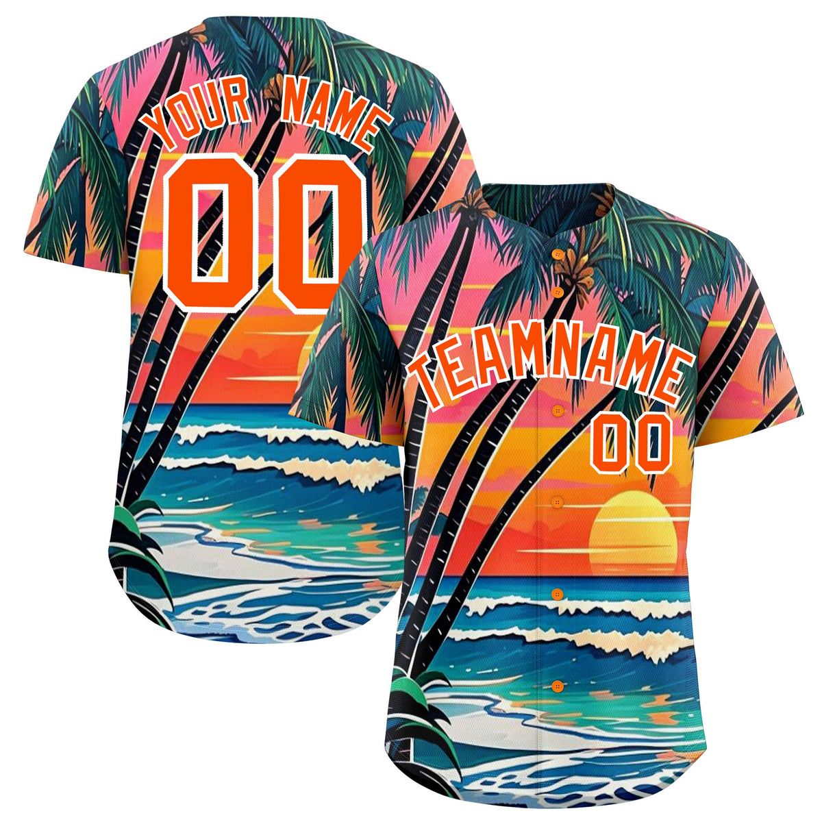 Custom Orange White Palm Tree Pattern Graffiti Hawaiian Style Baseball Jersey| KXKSHOP