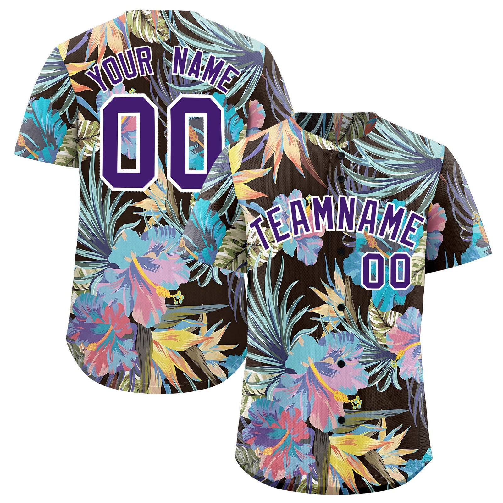 Custom Purple White Palm Tree Pattern Graffiti Hawaiian Style Baseball Jersey| KXKSHOP