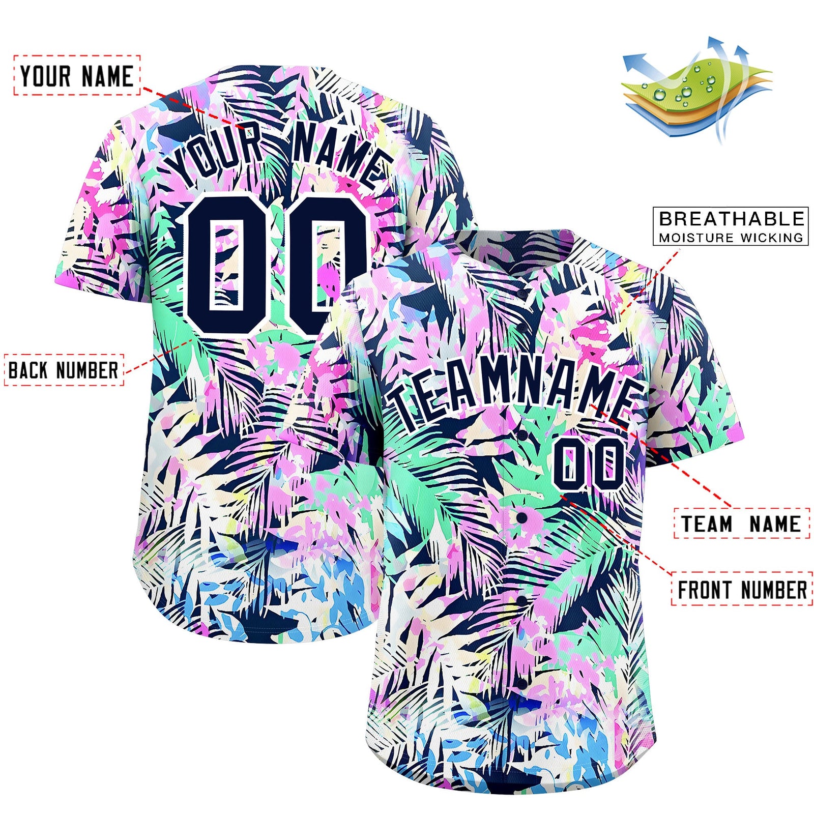 Custom White Navy Palm Tree Pattern Graffiti Hawaiian Style Baseball Jersey| KXKSHOP