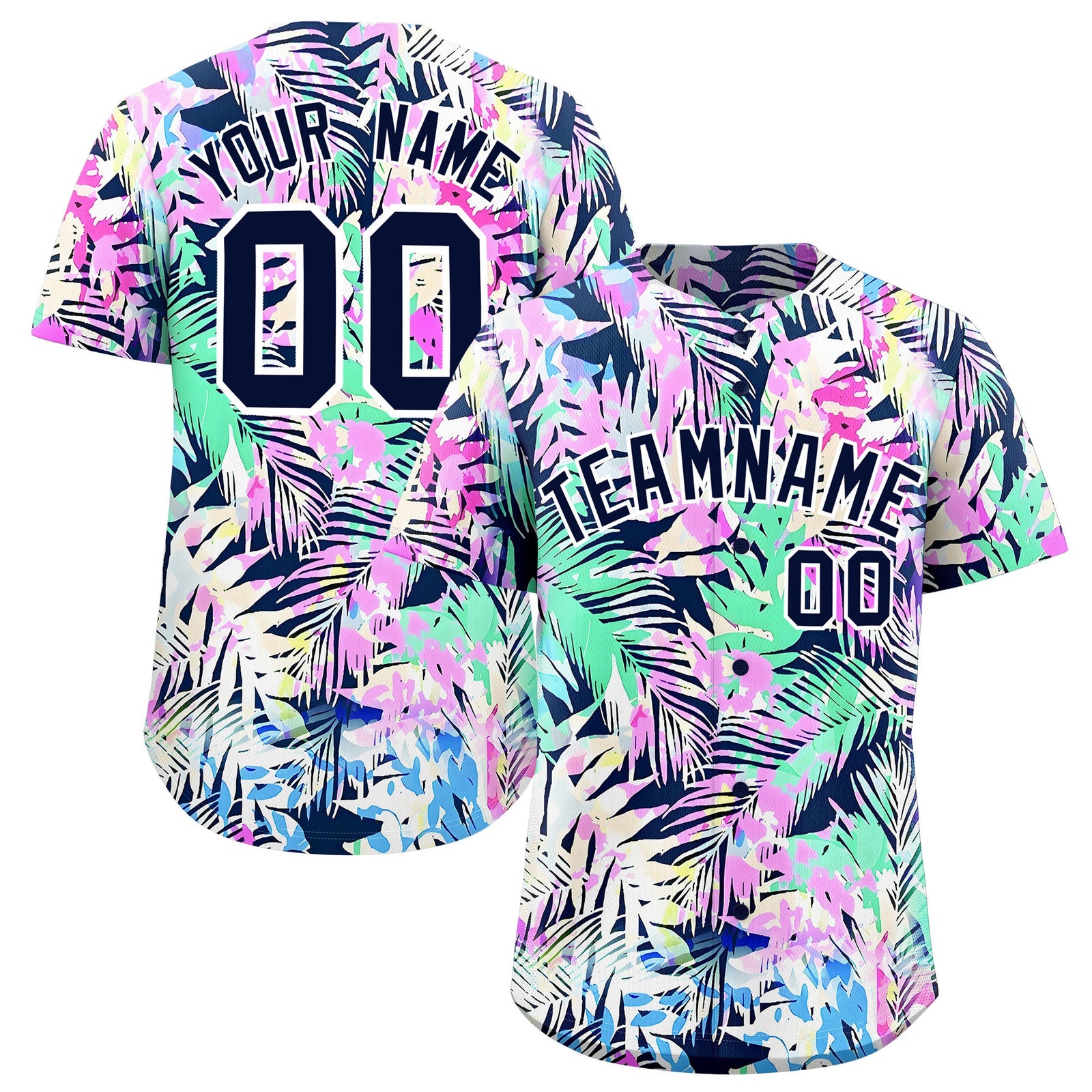 Custom White Navy Palm Tree Pattern Graffiti Hawaiian Style Baseball Jersey| KXKSHOP