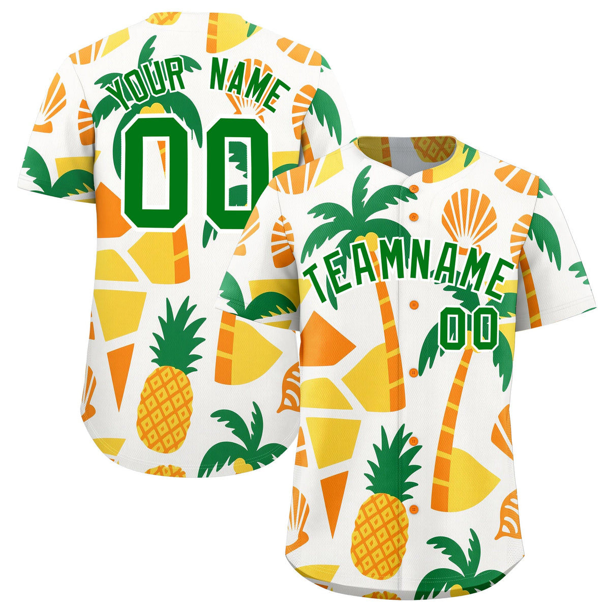 Custom White Kelly Green Palm Tree Pattern Graffiti Hawaiian Style Baseball Jersey| KXKSHOP
