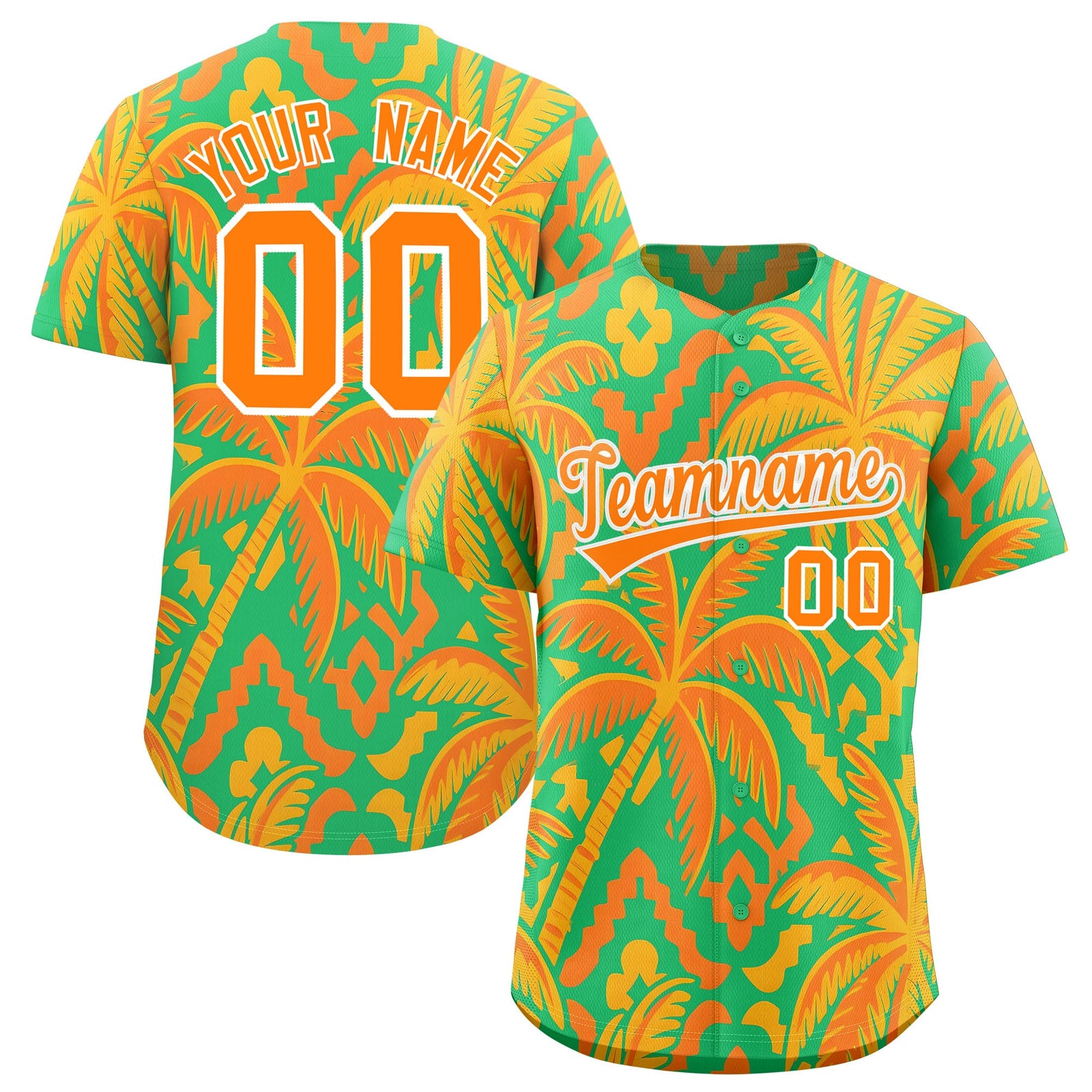 Custom White Orange Palm Tree Pattern Graffiti Hawaiian Style Baseball Jersey| KXKSHOP